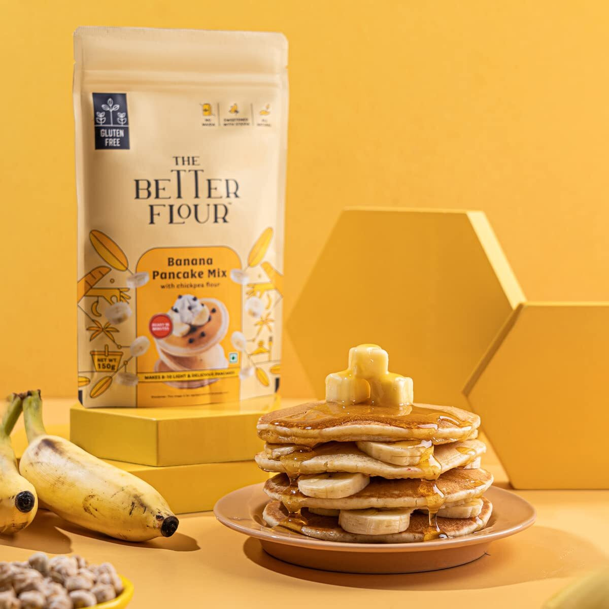 The Better Flour No Maida Banana Pancake Mix, Instant Breakfast Mix made with Chickpea & Banana, Contains 100% Plant Based Protein | Gluten Free | Healthy Breakfast for Kids & Adults