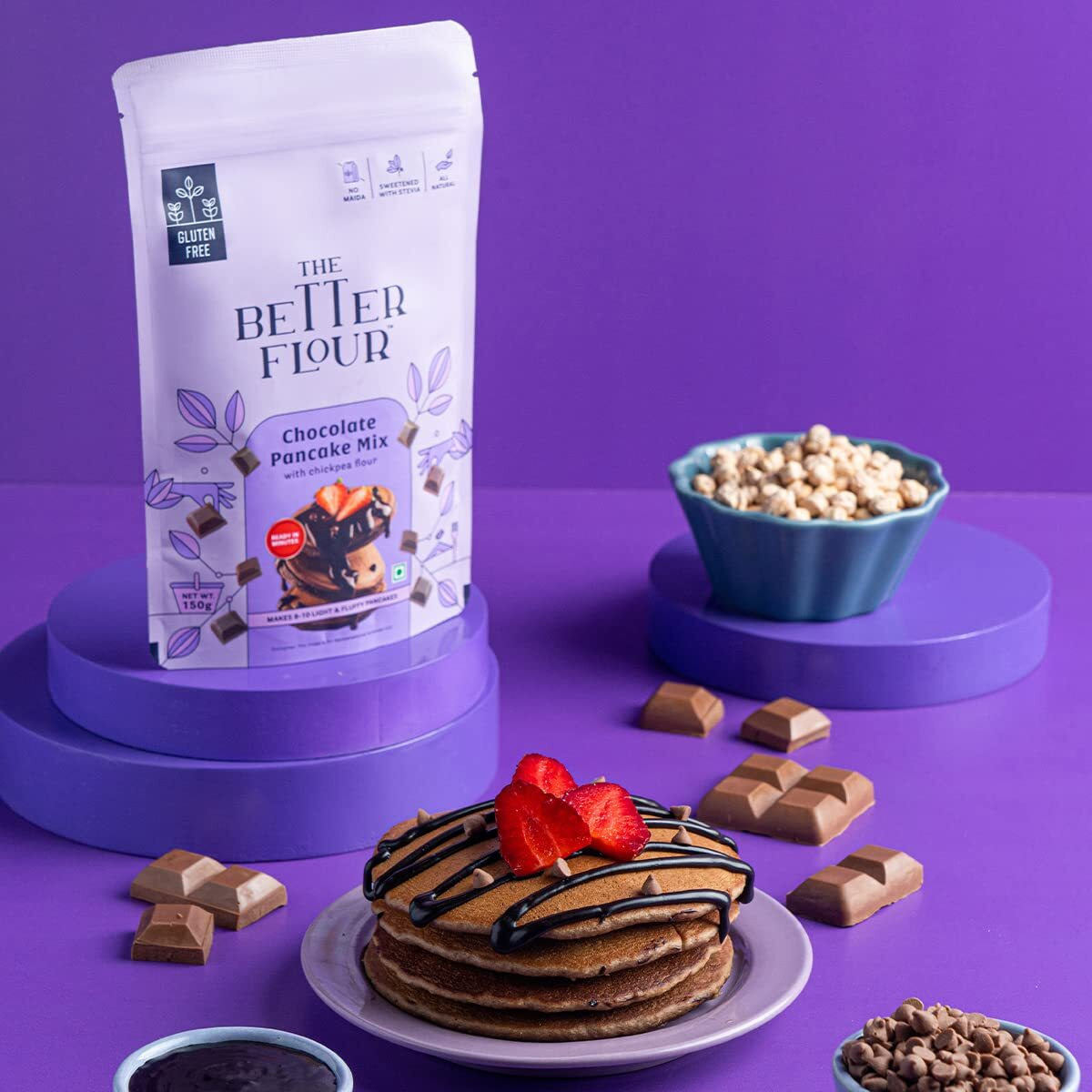 The Better Flour No Maida Chocolate Pancake Mix, Instant Breakfast & Healthy Dessert Mix made with Chickpea & Pure Cocoa, Rich in Protein, Contains 100% Plant Based Protein | Gluten Free | Healthy Breakfast for Kids & Adults