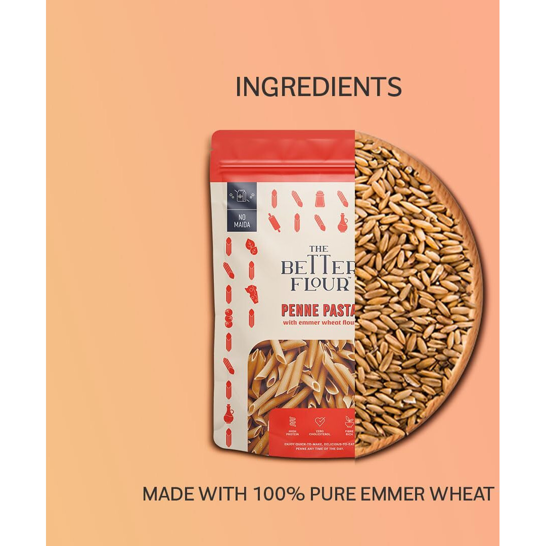 The Better Flour Emmer Wheat Penne Pasta | No Maida | High Protein | Low GI | High Fibre |300 gm