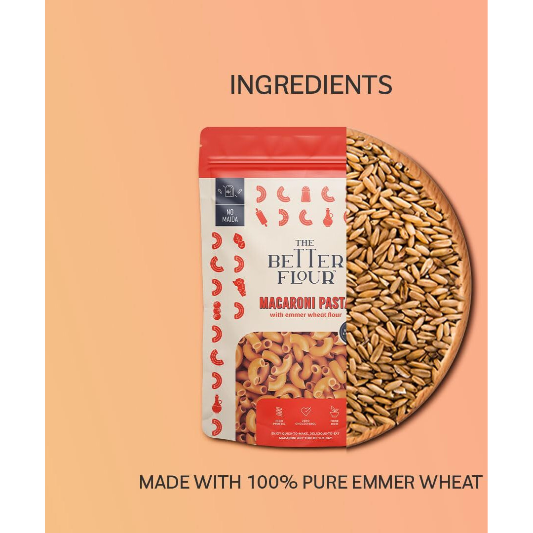 The Better Flour Emmer Wheat Macaroni Pasta No Maida | High Protein | Low GI | High Fibre | 300 gm