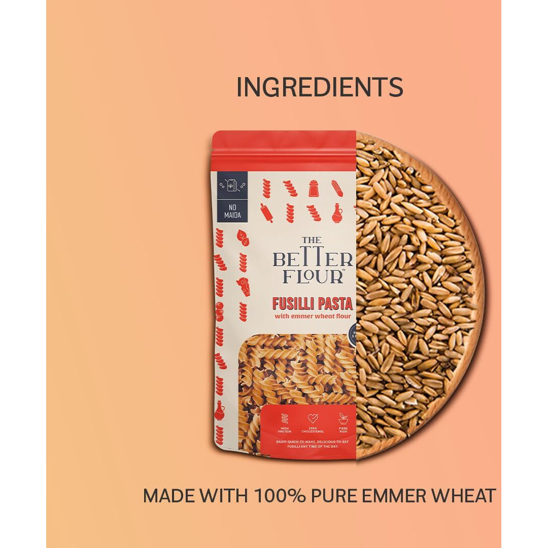 The Better Flour Emmer Wheat Fusilli Pasta No Maida | High Protein | Low GI | High Fibre | 300 gm