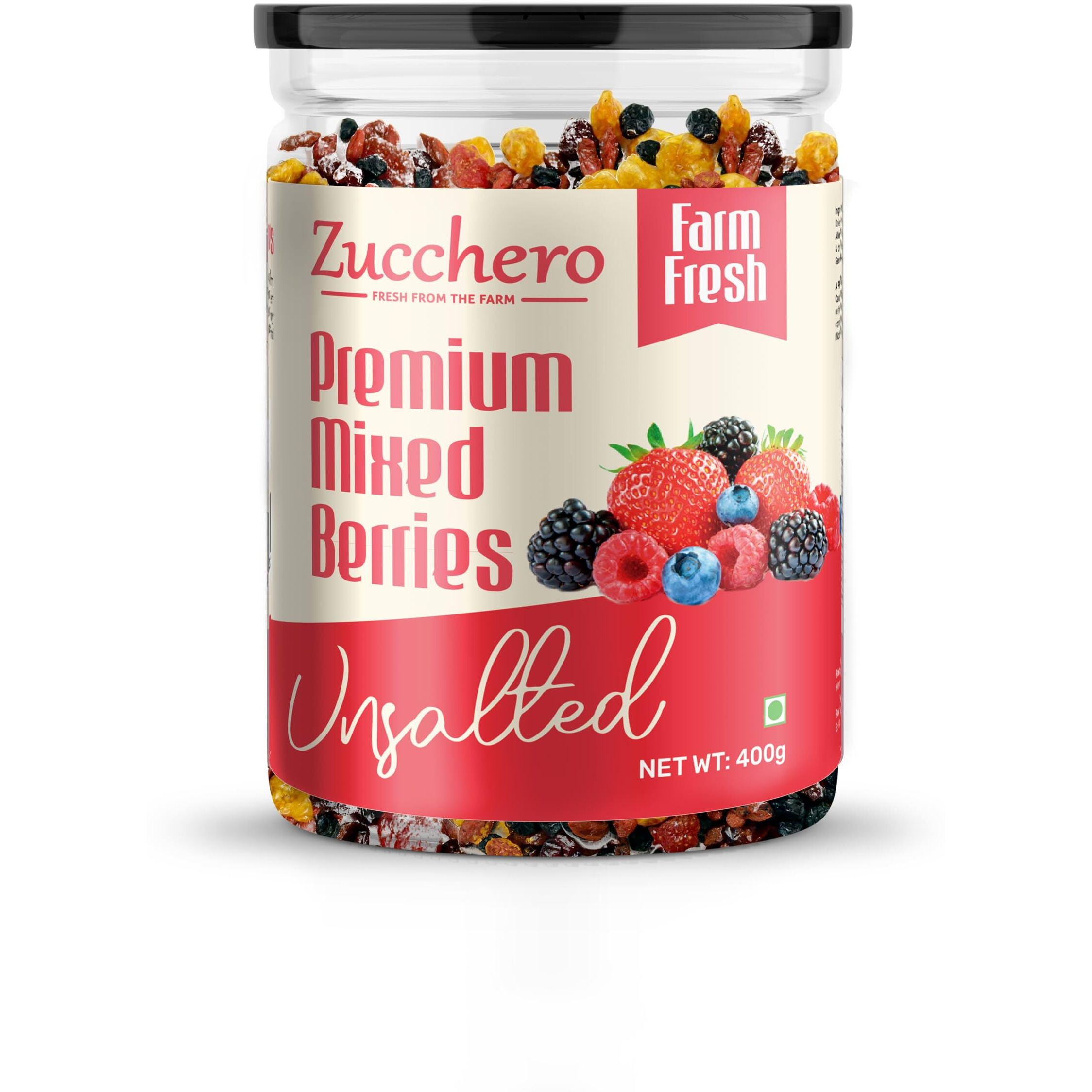 Zucchero Premium Mixed Berries, Unsalted, 400 grams (Dried Blueberry, Cranberry, Black Currant, Strawberry, Cherry)