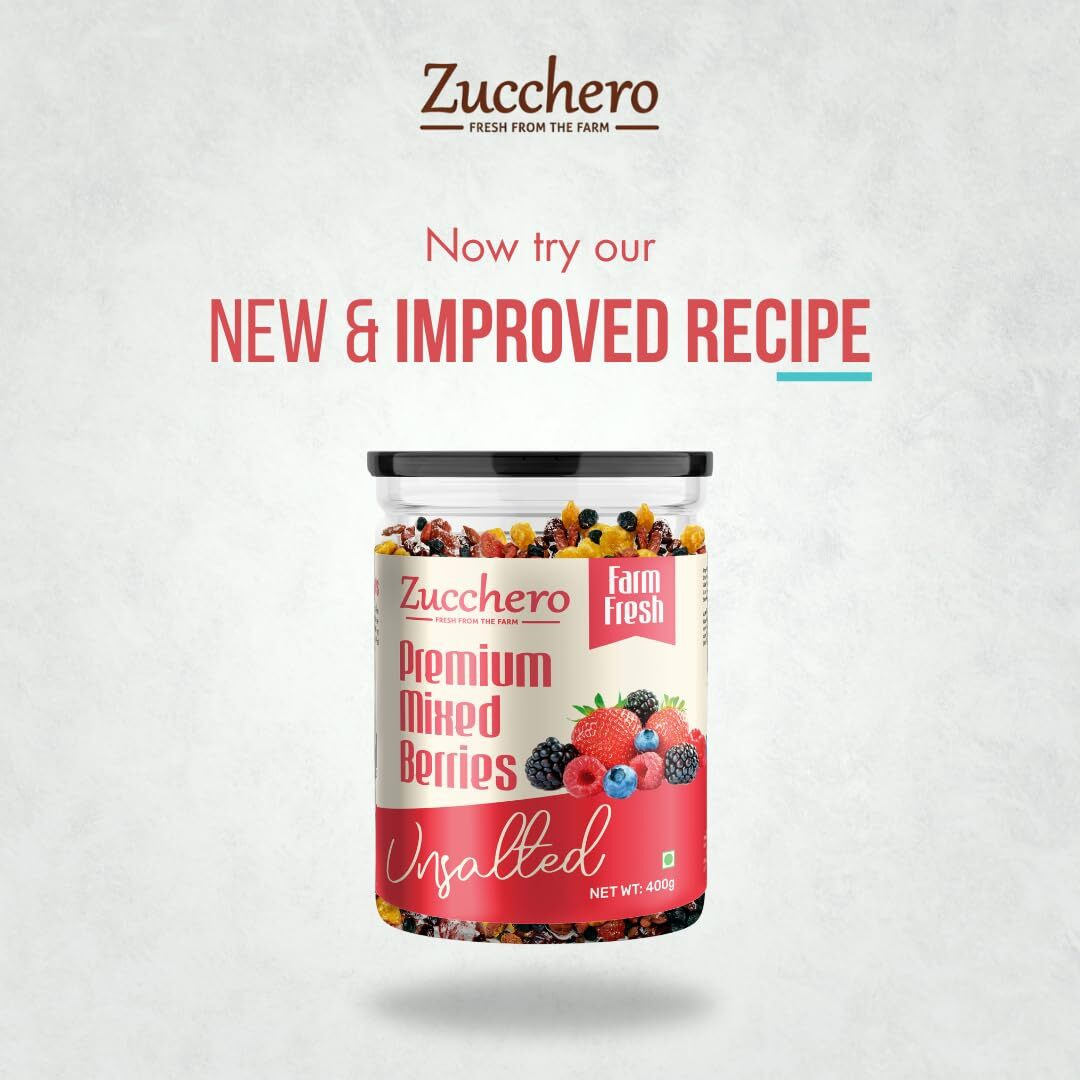Zucchero Premium Mixed Berries, Unsalted, 400 grams (Dried Blueberry, Cranberry, Black Currant, Strawberry, Cherry)