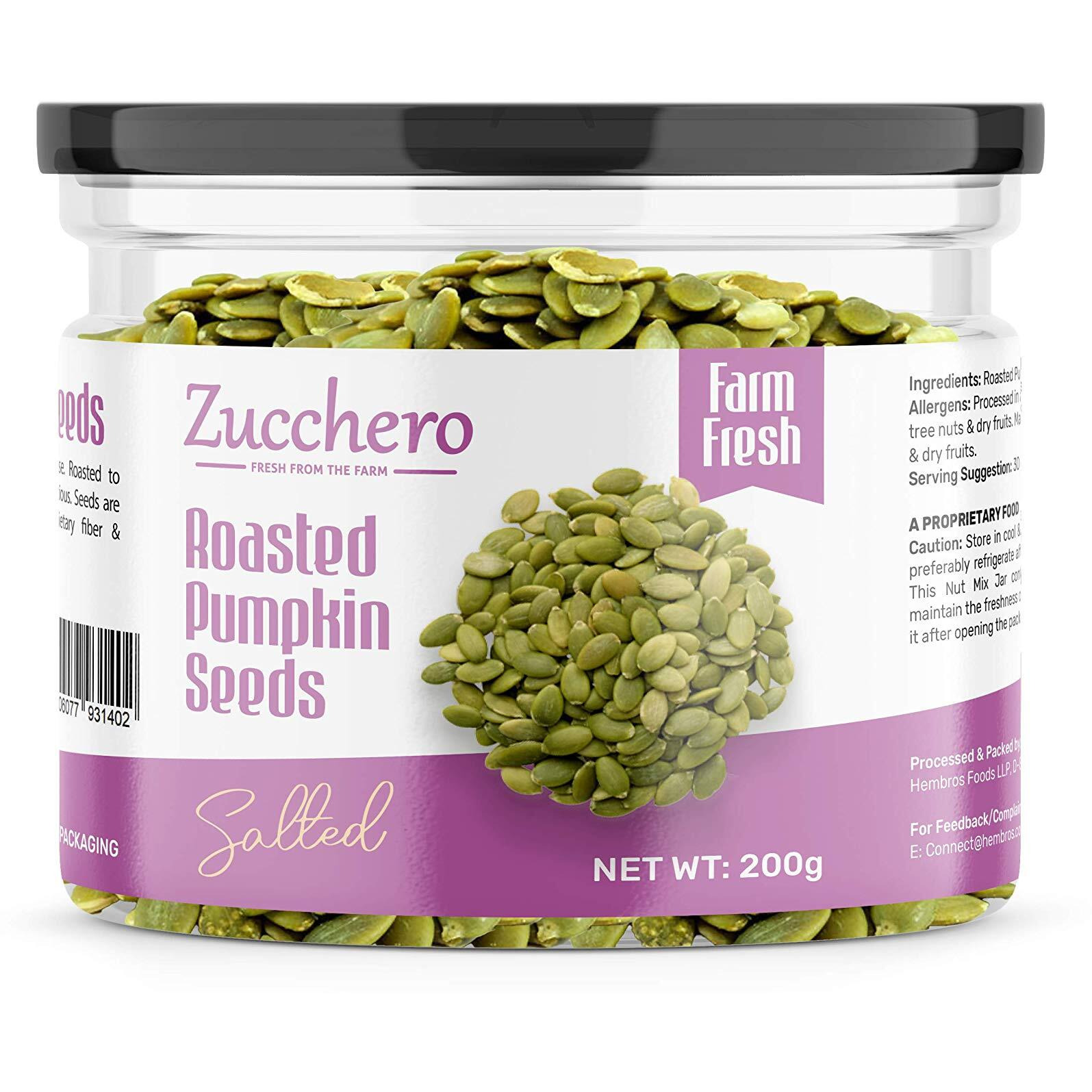 Zucchero Roasted Premium Pumpkin Seed, Lightly Salted, 200g - The Nutrient Powerhouse | Dry Roasting | Oil-Free| Slow baked Seeds