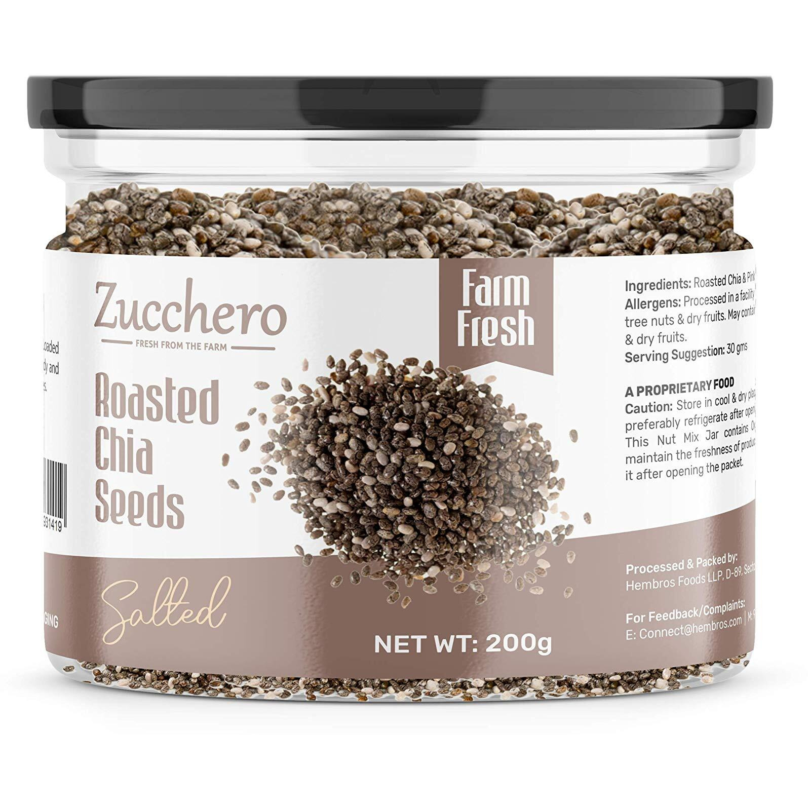 Zucchero Roasted Chia Seed, Lightly Salted, 200g - Tiny Powerhouse | Omega-3 | Weight-loss Dry Roasting | Oil-Free| Slow baked Seeds
