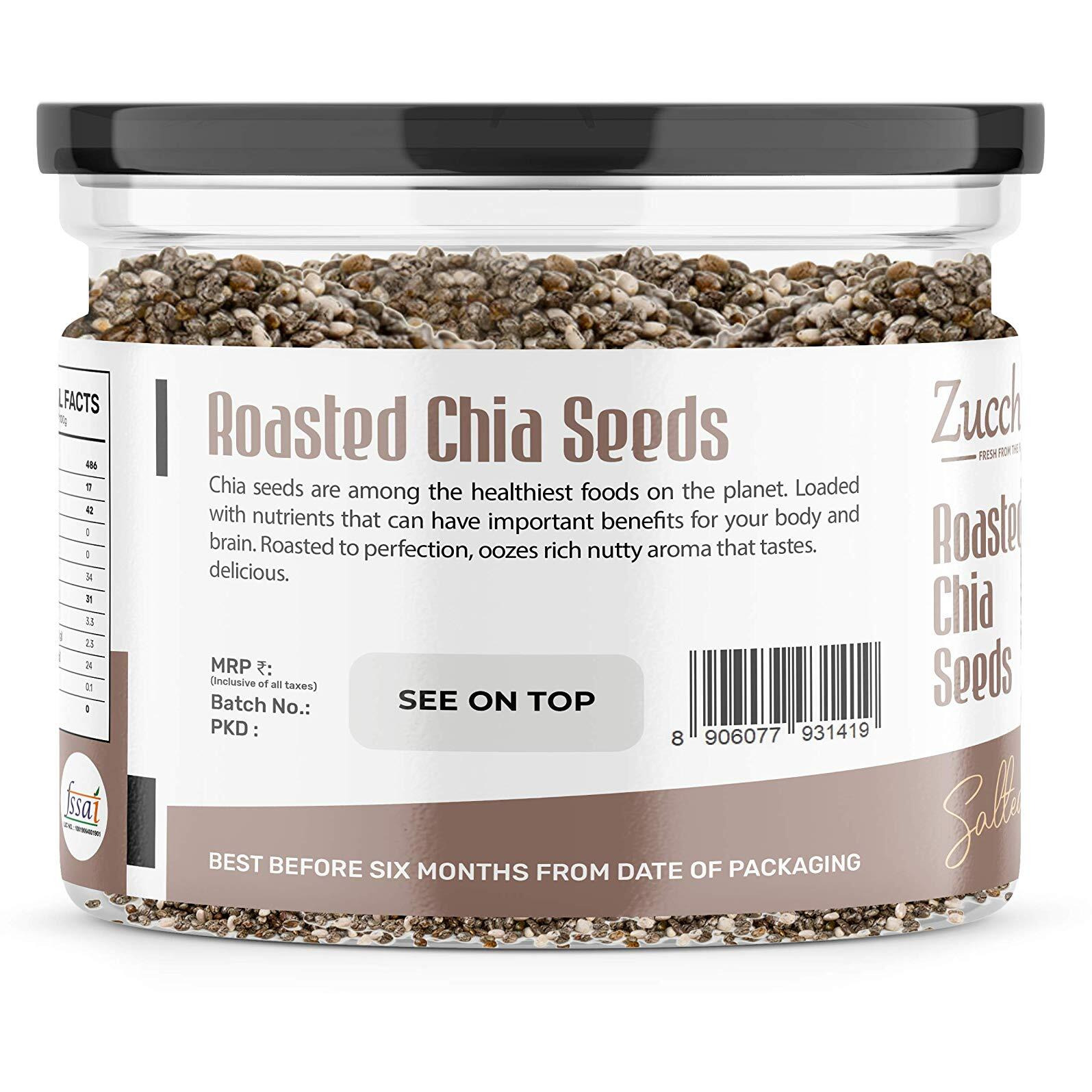 Zucchero Roasted Chia Seed, Lightly Salted, 200g - Tiny Powerhouse | Omega-3 | Weight-loss Dry Roasting | Oil-Free| Slow baked Seeds