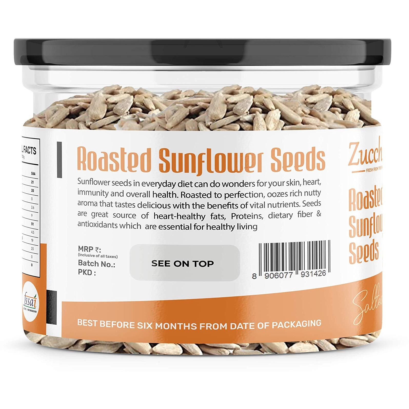 Zucchero Roasted Premium Sunflower Seed, Salted, 200g - Flavorful | Healthy Fat | Dry Roasting | Oil-Free| Slow baked Seeds
