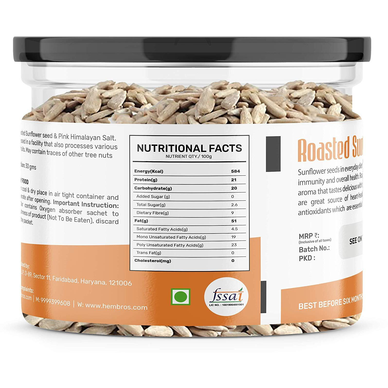 Zucchero Roasted Premium Sunflower Seed, Salted, 200g - Flavorful | Healthy Fat | Dry Roasting | Oil-Free| Slow baked Seeds