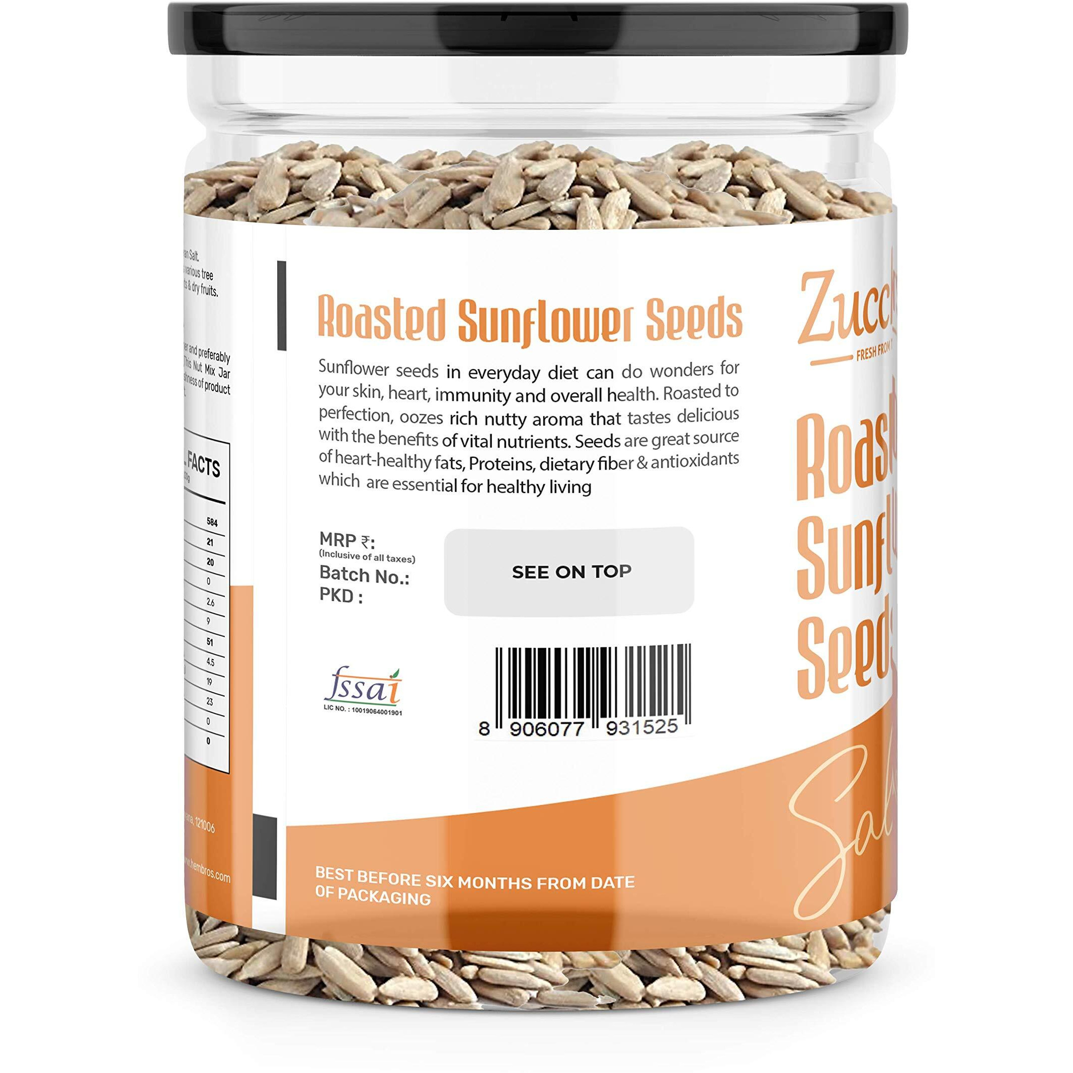 Zucchero Roasted Premium Sunflower Seed, Salted, 400g - Flavorful | Healthy Fat | Dry Roasting | Oil-Free| Slow baked Seeds