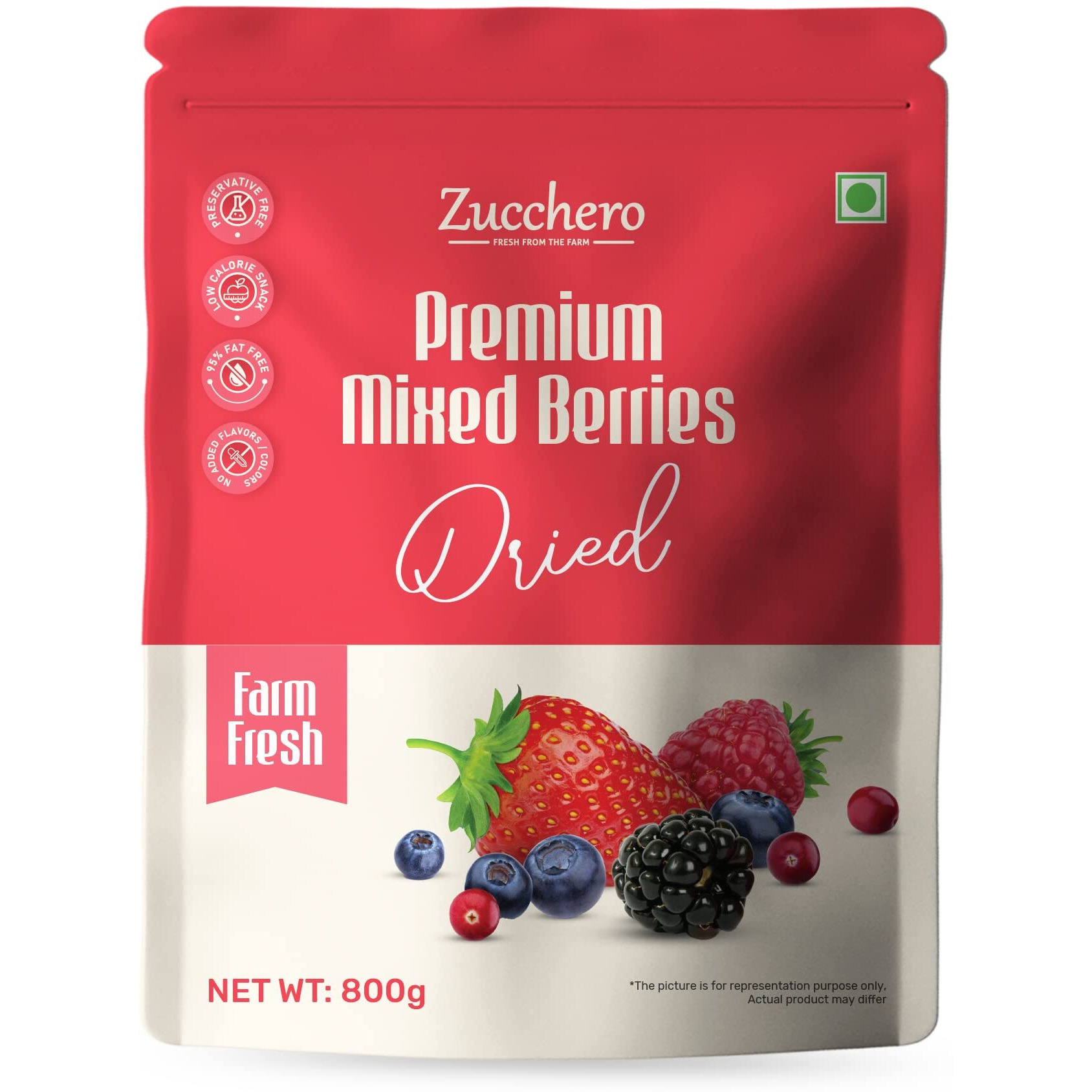 Zucchero Premium Mixed Berries, Unsalted, 800G (Mega Saver Pack) (Blueberry, Cranberry, Black Currant, Strawberry, Cherry), Previously_Frozen