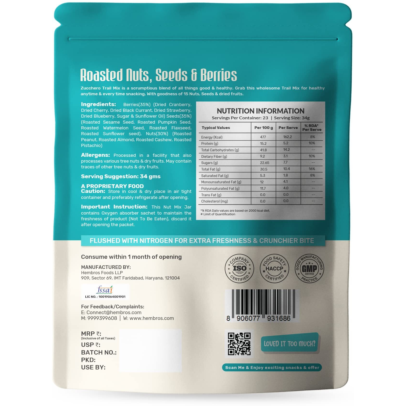 Zucchero Roasted Premium Nuts, Seeds & Berries, Unsalted, 800g (Mix of 14 Super Nuts, Seeds & Berries) | Oil-Free Roasting | No Salt | Slow baked Trail Mix | Dry Fruit