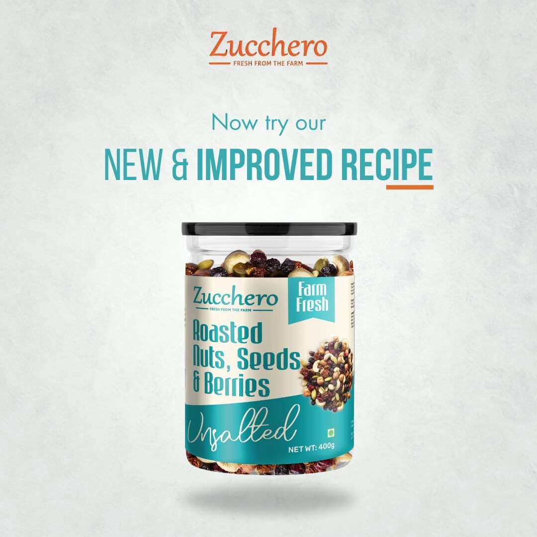 Zucchero Roasted Premium Nuts, Seeds & Berries, Unsalted, 800g (Mix of 14 Super Nuts, Seeds & Berries) | Oil-Free Roasting | No Salt | Slow baked Trail Mix | Dry Fruit