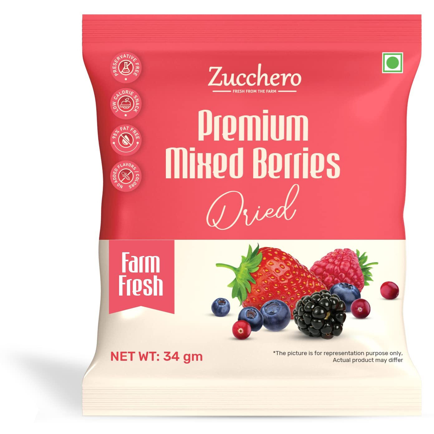 Zucchero Premium Mixed Berries, Unsalted, 30Gx12(Pocket Pack) (Blueberry, Cranberry, Black Currant, Strawberry, Cherry), Previously_Frozen