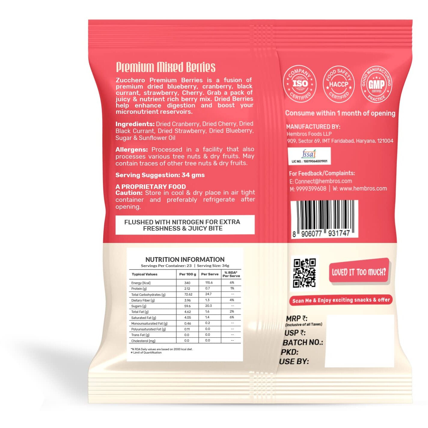Zucchero Premium Mixed Berries, Unsalted, 30Gx12(Pocket Pack) (Blueberry, Cranberry, Black Currant, Strawberry, Cherry), Previously_Frozen