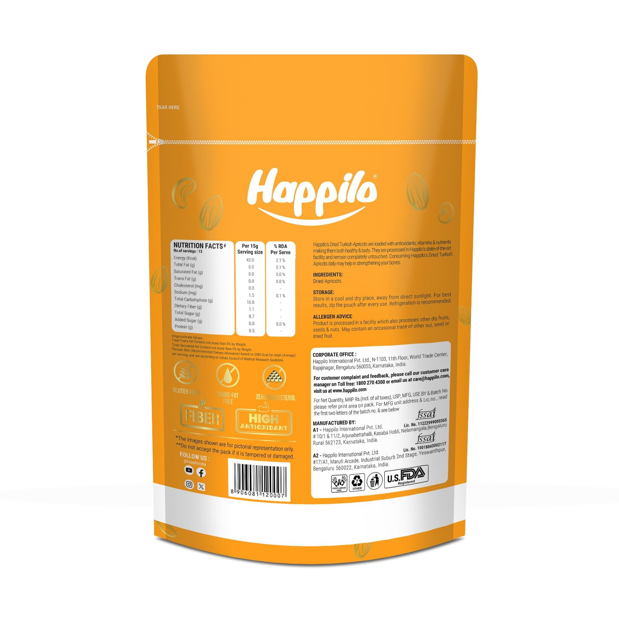 HappiloPremium Turkish Apricots, 200g
