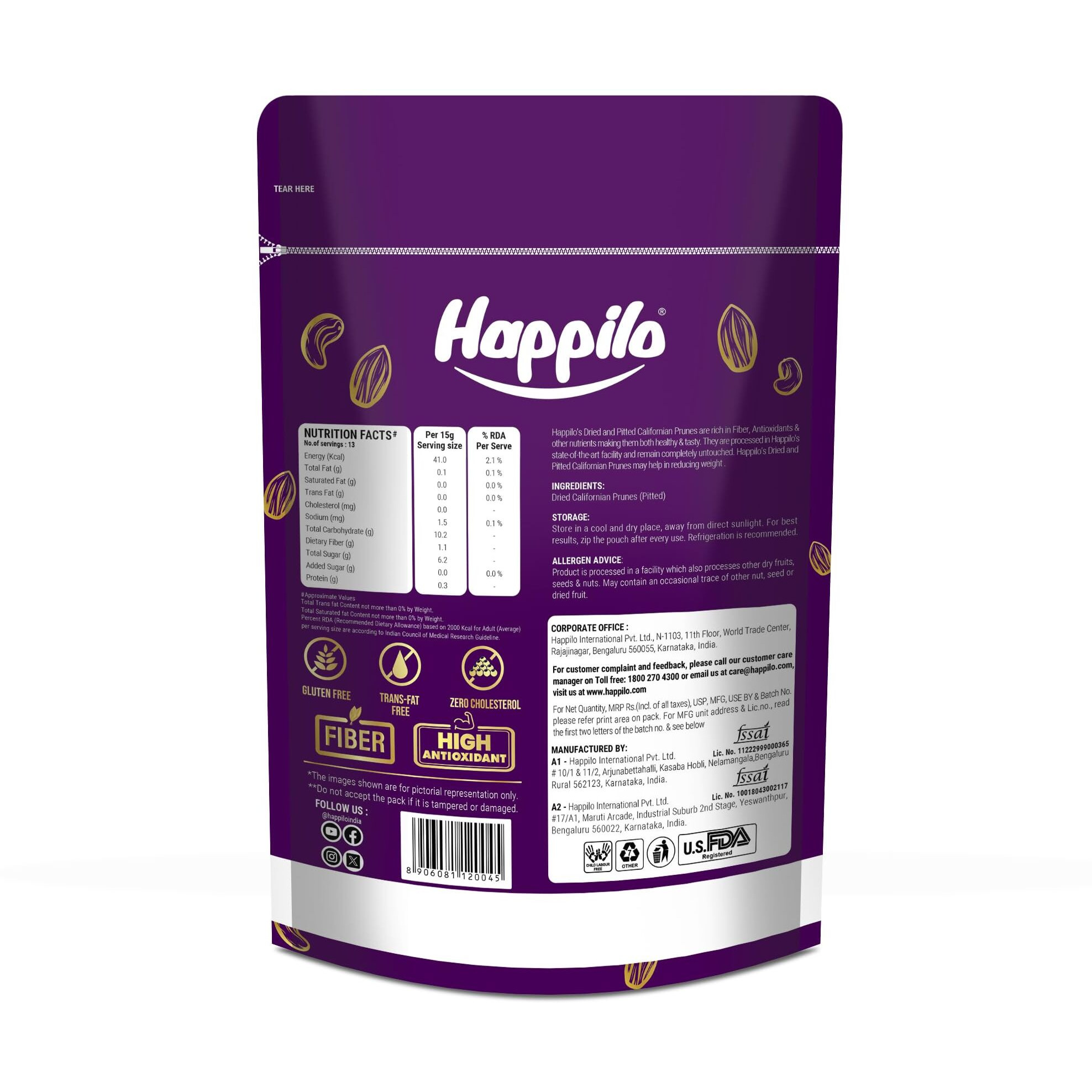 Happilo Premium Californian Pitted Prunes, 200g Healthy Snacks