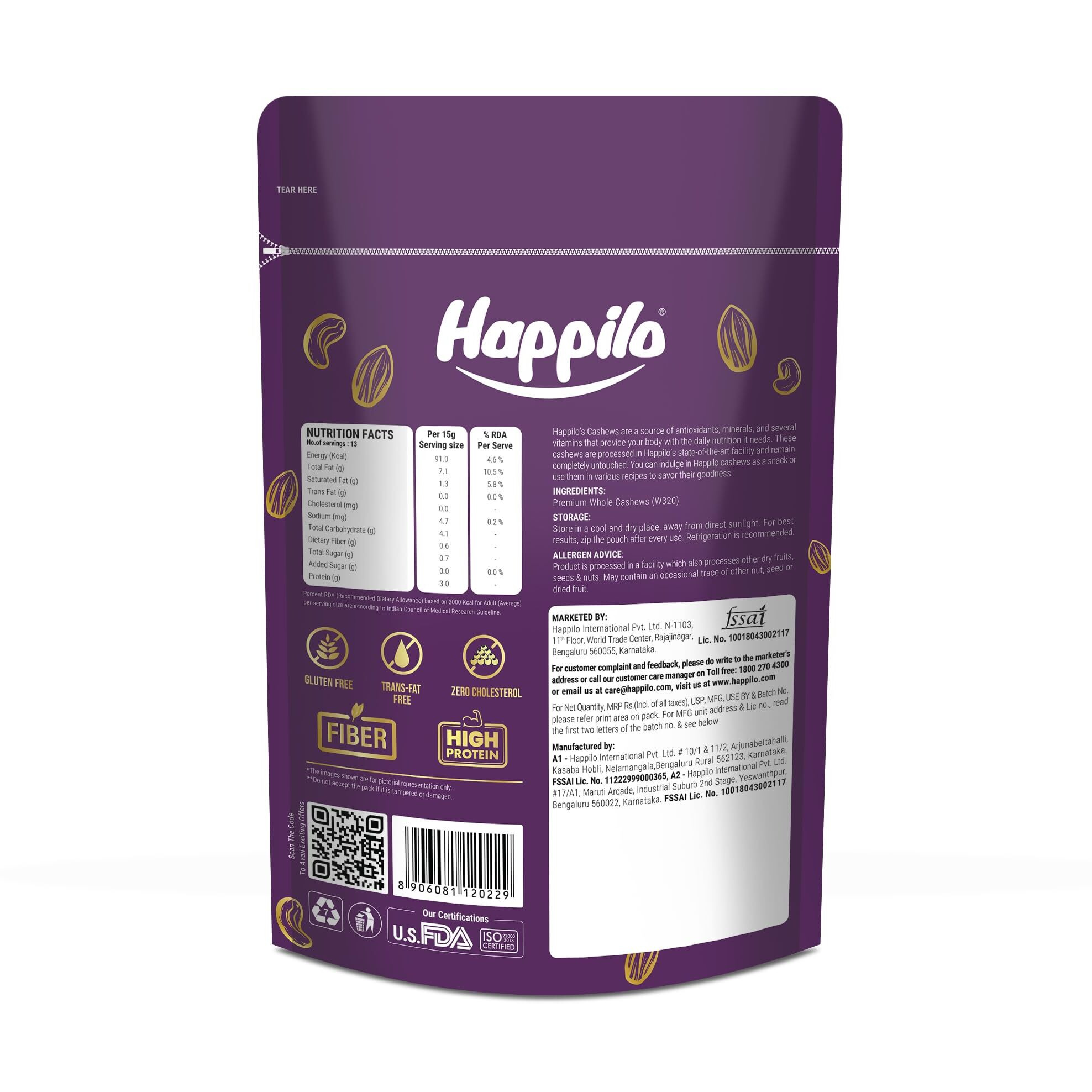 Happilo 100% Natural Premium Whole Cashews, 200 g (Pack of 1)