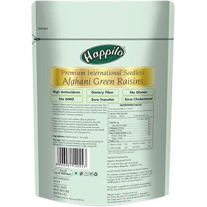 Happilo Premium Seedless Afghani Green Raisins 200g, Quality Kishmish | Rich in Iron & Vitamin B | Nutritious Dry Fruit | High in Antioxidants