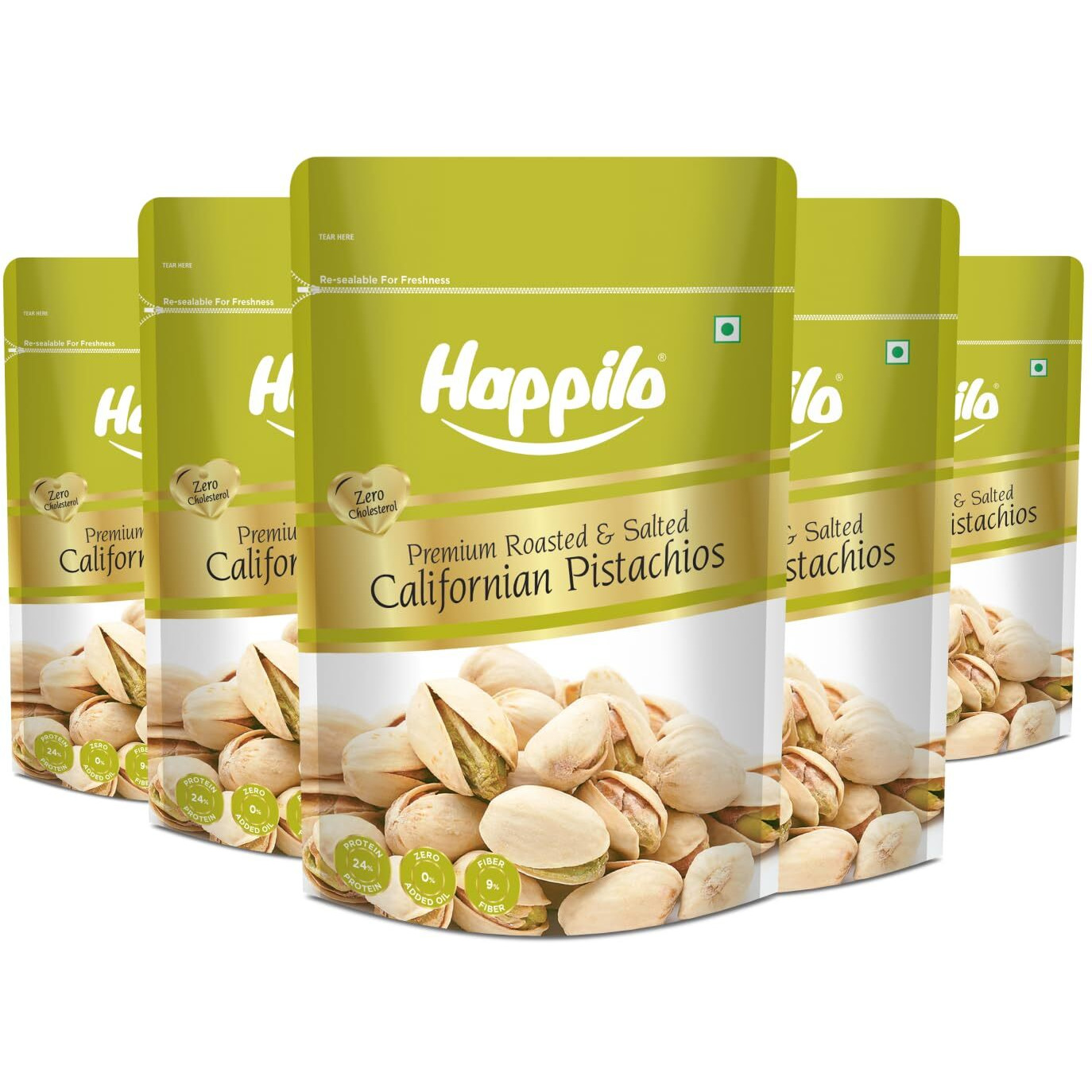 Happilo Premium Californian Roasted and Salted Pistachios, 200 g, Pack of 5
