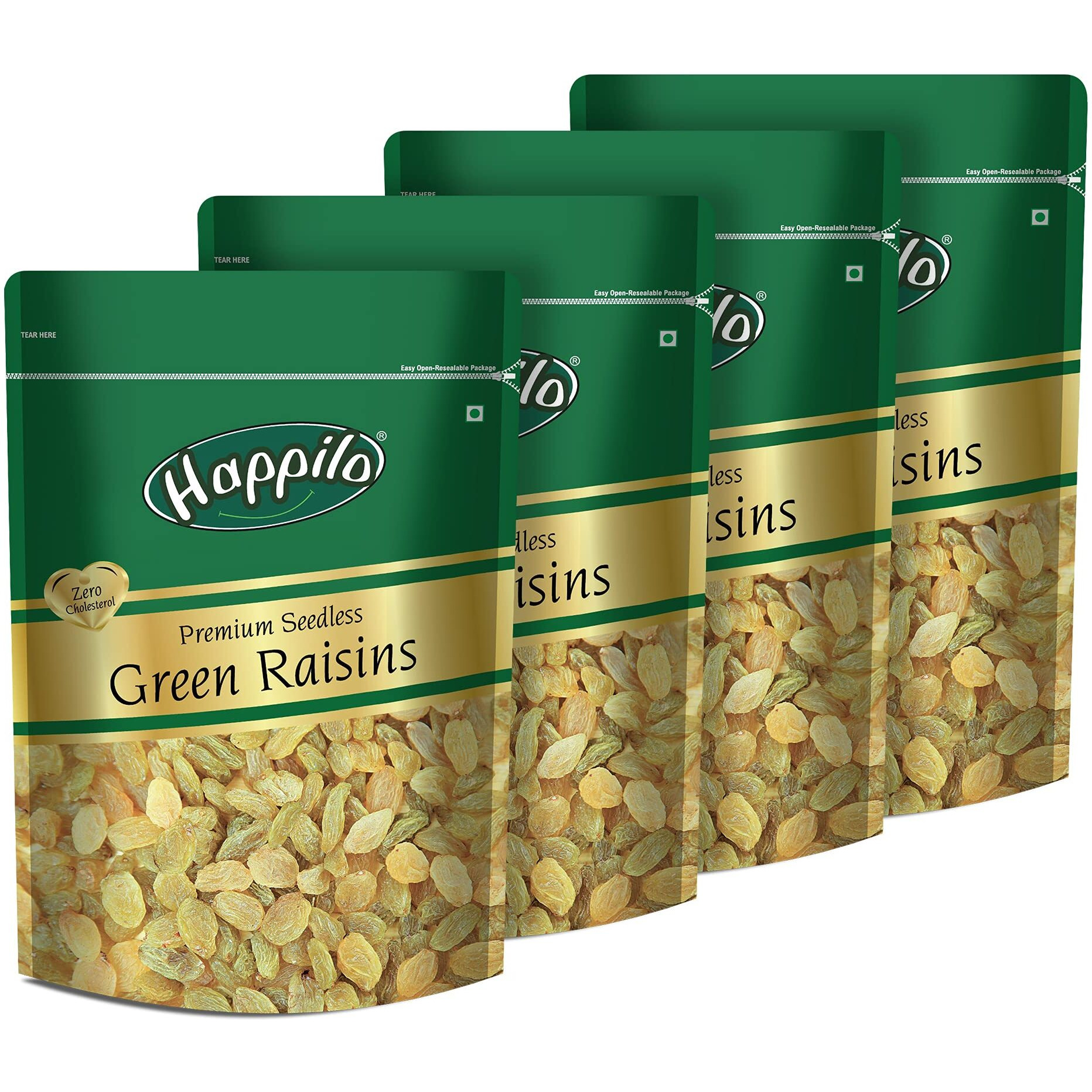 Happilo Premium Seedless Green Raisins 250 g (Pack of 4) | Nutritious | Rich in Iron & Vitamin B | Total 1 kg Raisin | High in Antioxidants