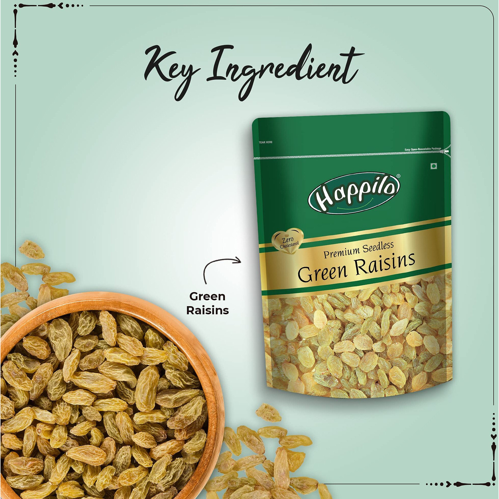 Happilo Premium Seedless Green Raisins 250 g (Pack of 4) | Nutritious | Rich in Iron & Vitamin B | Total 1 kg Raisin | High in Antioxidants