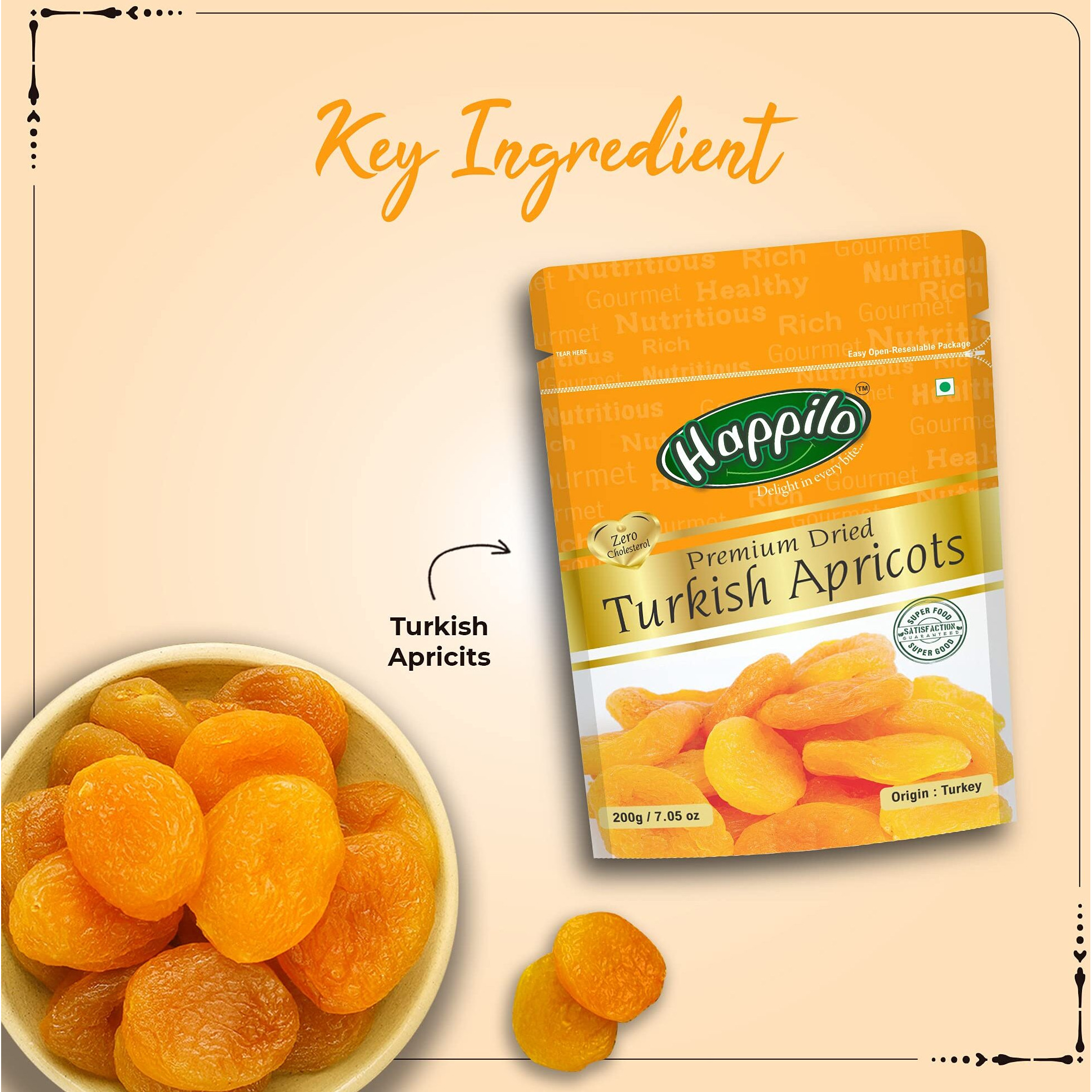 Happilo Premium Dried Turkish Apricots 200g each (Pack of 5), Jumbo Size Seedless, Juicy and Tangy Dehydrated Fruits