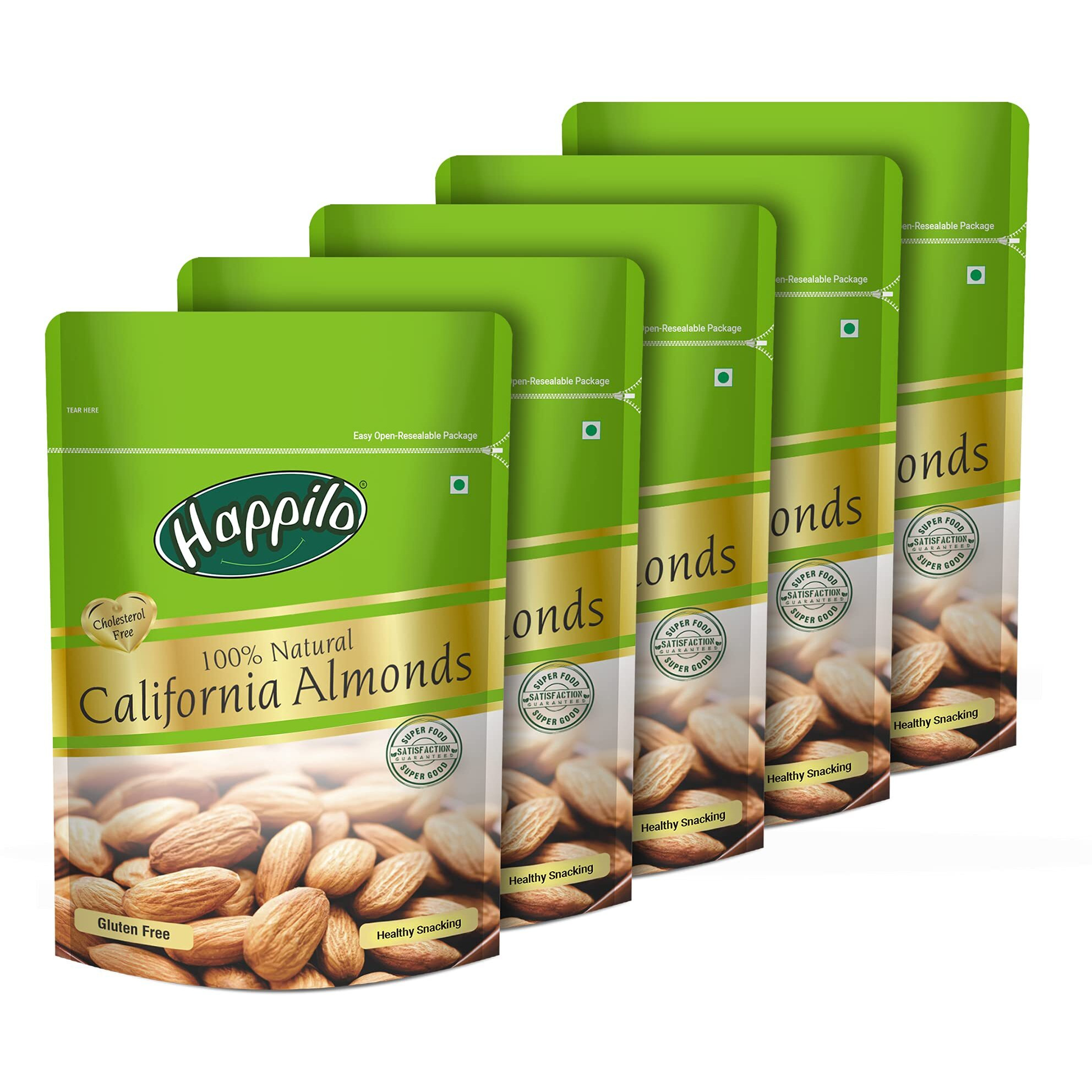 Happilo 100% Natural California Dried Almonds 200g Each (Pack of 5) | Premium Badam Giri | High in Fiber & Boost Immunity | Gluten Free & Real Nuts