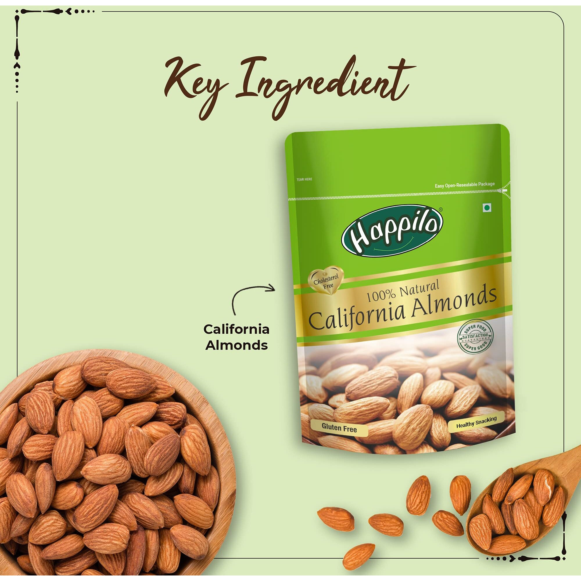 Happilo 100% Natural California Dried Almonds 200g Each (Pack of 5) | Premium Badam Giri | High in Fiber & Boost Immunity | Gluten Free & Real Nuts