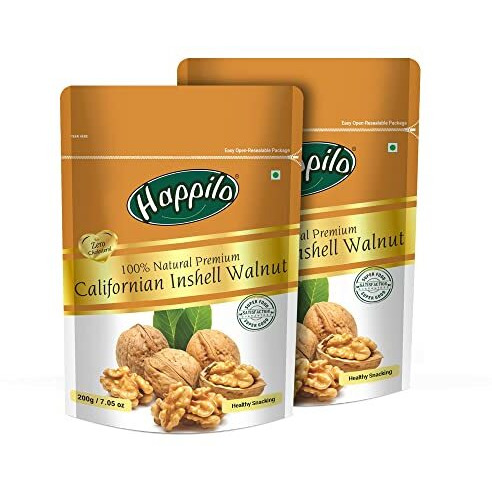 Happilo Natural Inshell Dried Walnut 200g (Pack of 2) | Quality Akrot Giri | High in Protein & Iron | Low Calorie Nuts