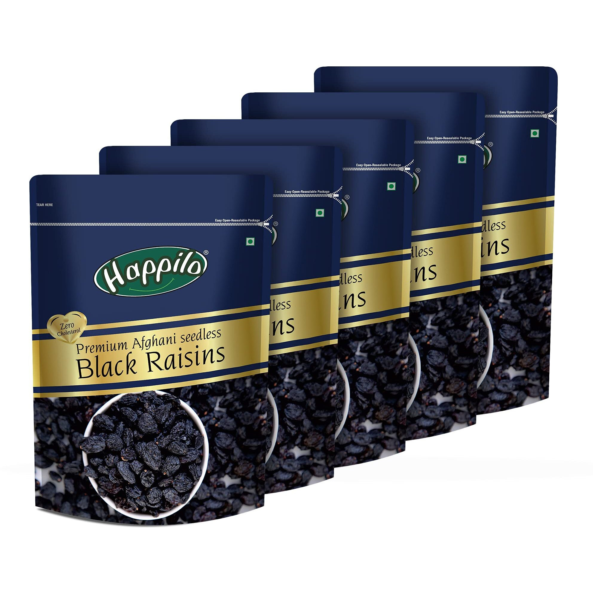 Happilo Premium Afghani Seedless Black Raisins 250 g (Pack of 5)| Kali Kishmish | Munakka Dry Fruits | Delicious & Healthy Snack | High in Antioxidants