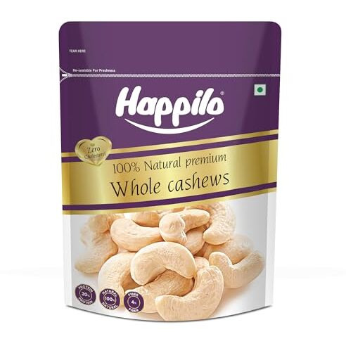 Happilo 100% Natural Premium Whole Cashews 500 g Value Pack | Whole Crunchy Cashew | Premium Kaju nuts | Nutritious & Delicious | Gluten Free & Plant based Protein