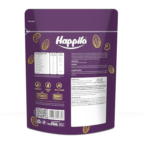 Happilo 100% Natural Premium Whole Cashews 500 g Value Pack | Whole Crunchy Cashew | Premium Kaju nuts | Nutritious & Delicious | Gluten Free & Plant based Protein