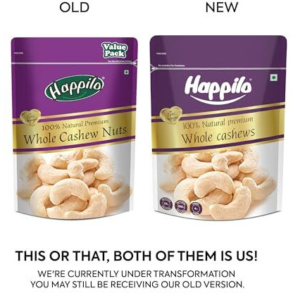 Happilo 100% Natural Premium Whole Cashews 500 g Value Pack | Whole Crunchy Cashew | Premium Kaju nuts | Nutritious & Delicious | Gluten Free & Plant based Protein