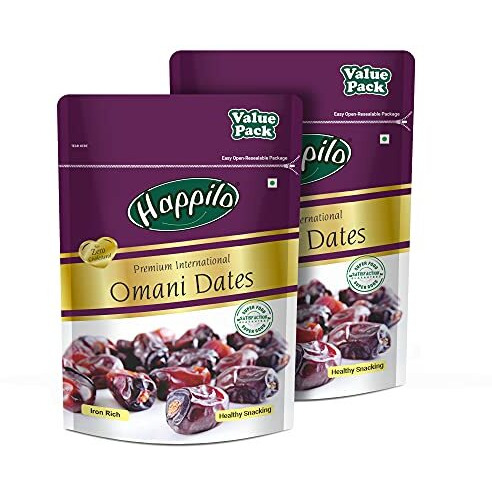 Happilo Premium International Omani Dates, Fresh & Soft Dry Fruit, Rich in Fiber, Iron and Vitamin, 1360 g, Pack of 2