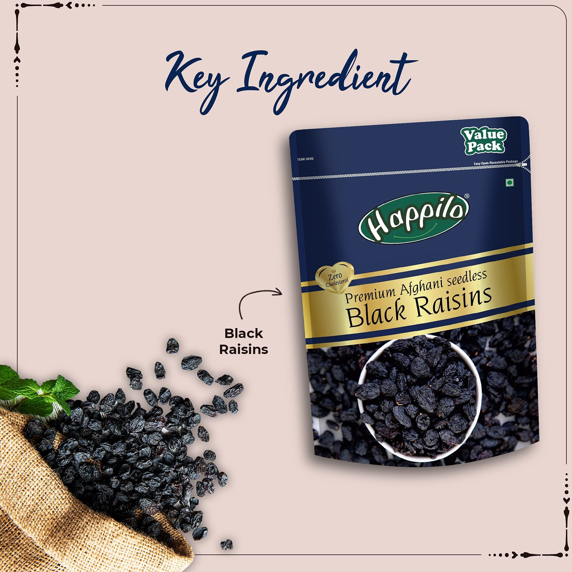 Happilo Premium Afghani Seedless Black Raisins 500 g Value Pack| Kali Kishmish | High in Antioxidants, Naturally Sweet & tasty