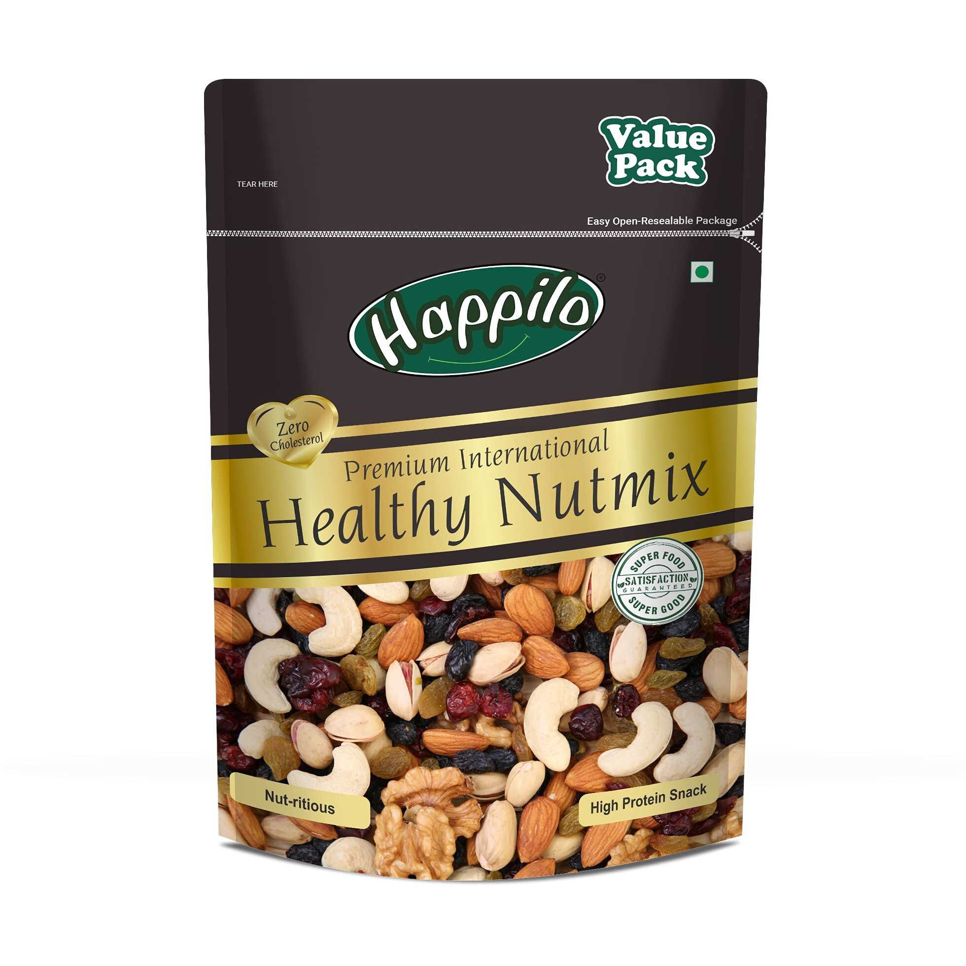 Happilo Premium International Healthy Nutmix 350g Value Pack Almonds, Black Raisins, Cashewnuts, Cranberries, Green Raisins, Pistachio Kernels & Walnut Kernels