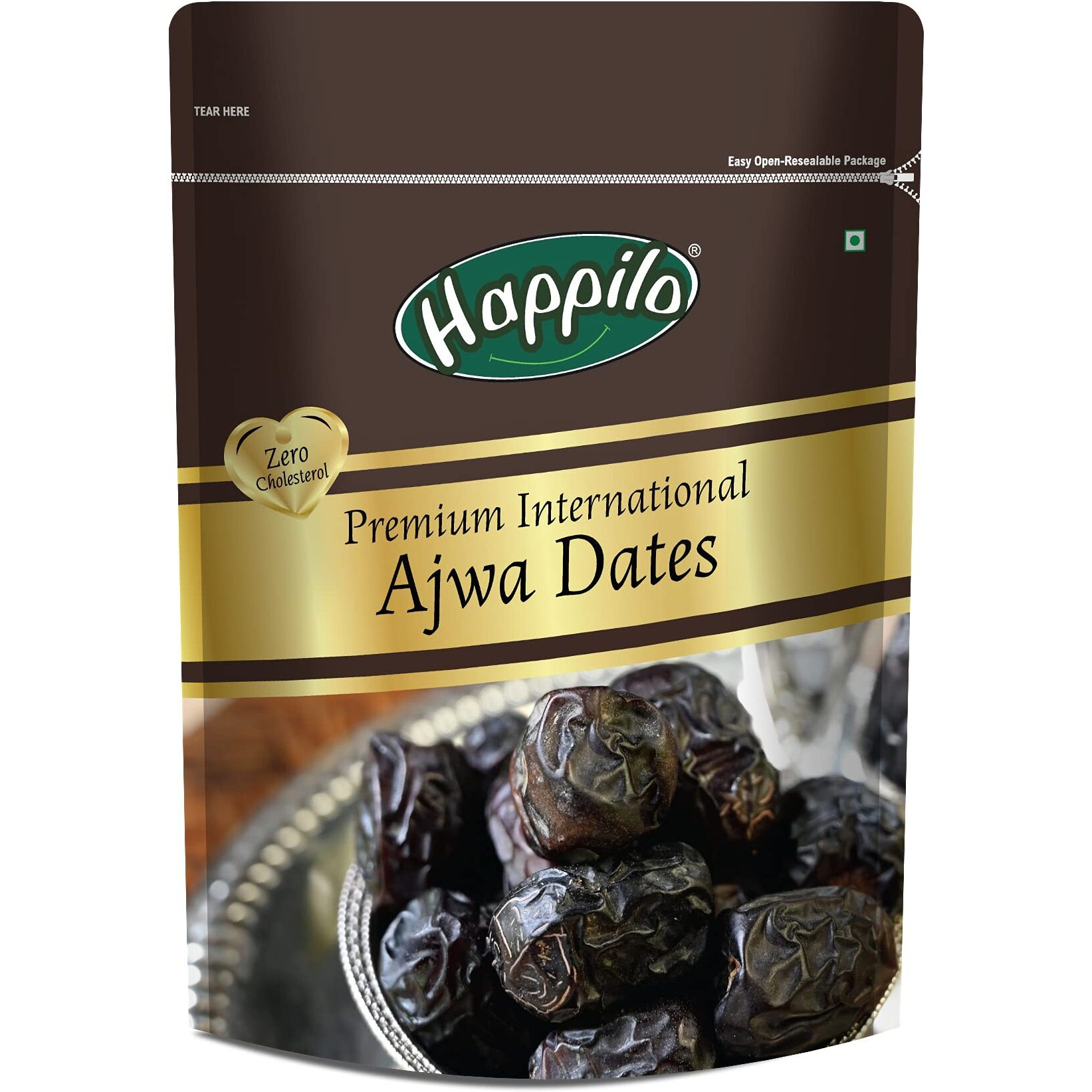 Happilo Premium International Ajwa Dates 500 g | 100% Naturally Dried Khajur| No Preservatives Fresh & Soft Dates with Natural Sweetness | Gluten Free | Non GMO | Gourmet Super Jumbo Khajoor