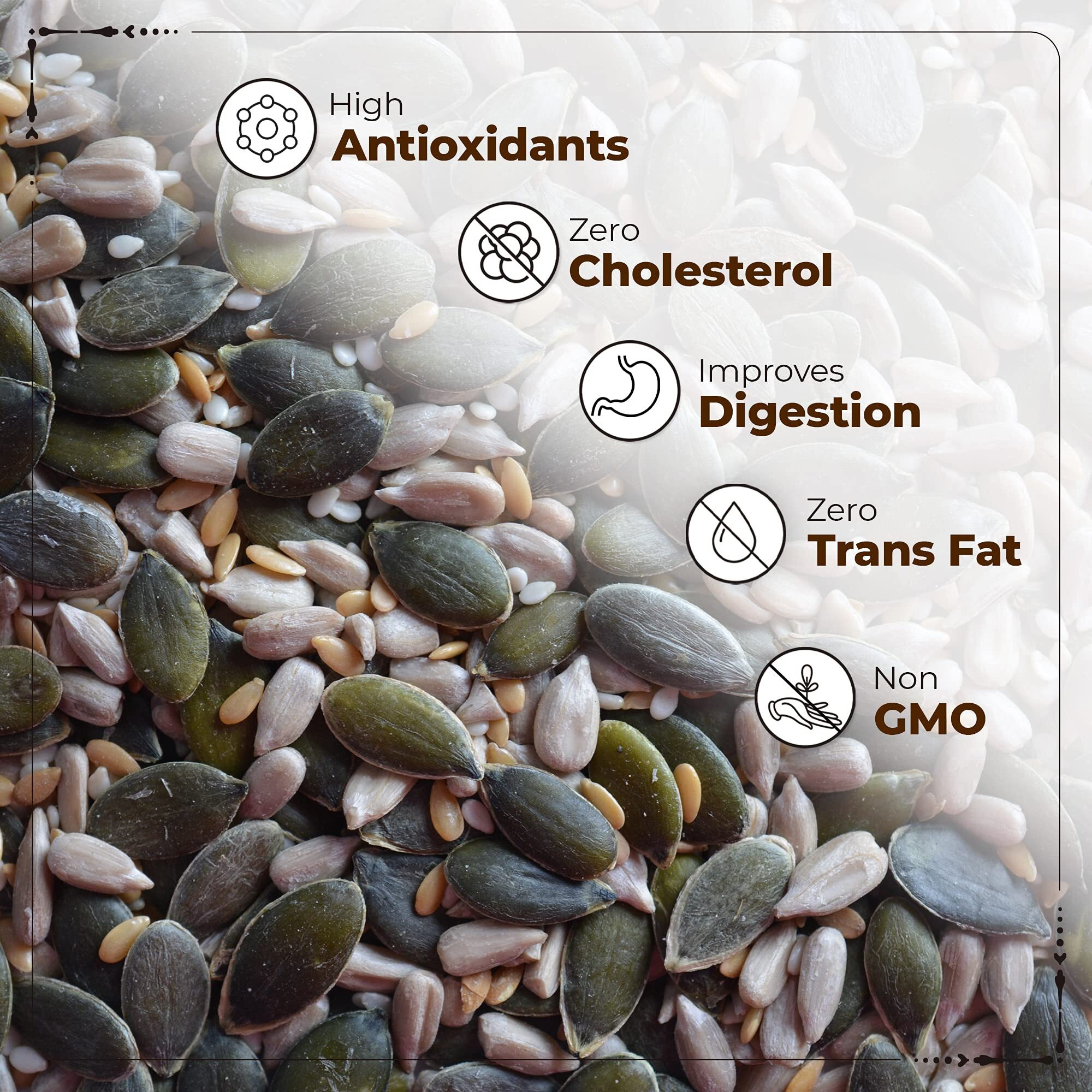 Happilo Premium 6 in 1 Super Seeds & Nuts Mix 250g (Pack of 2), Roasted Pumpkin Seeds, Flax Seeds, Watermelon Seeds, Chia Seeds, Soy Nut, Diet Snacks, Super Healthy Food, 27% Protein