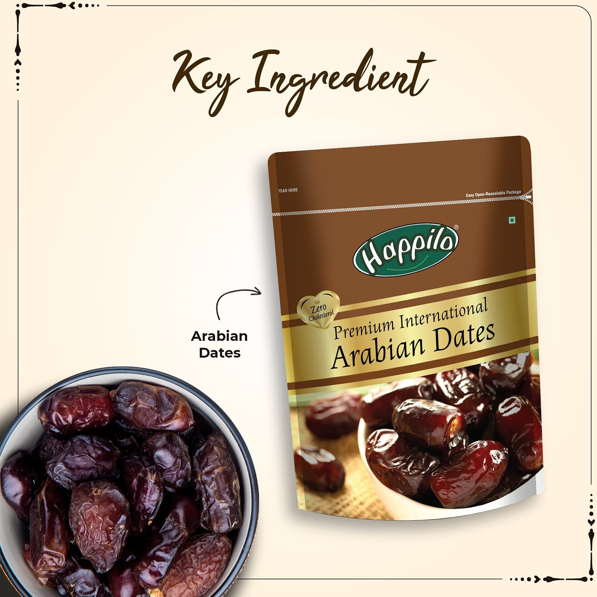 Happilo Premium International Arabian Dates 500g (Pack of 2), Dry Fruit for Weight Management, Soft Chewy Texture & Sweet Caramel Taste