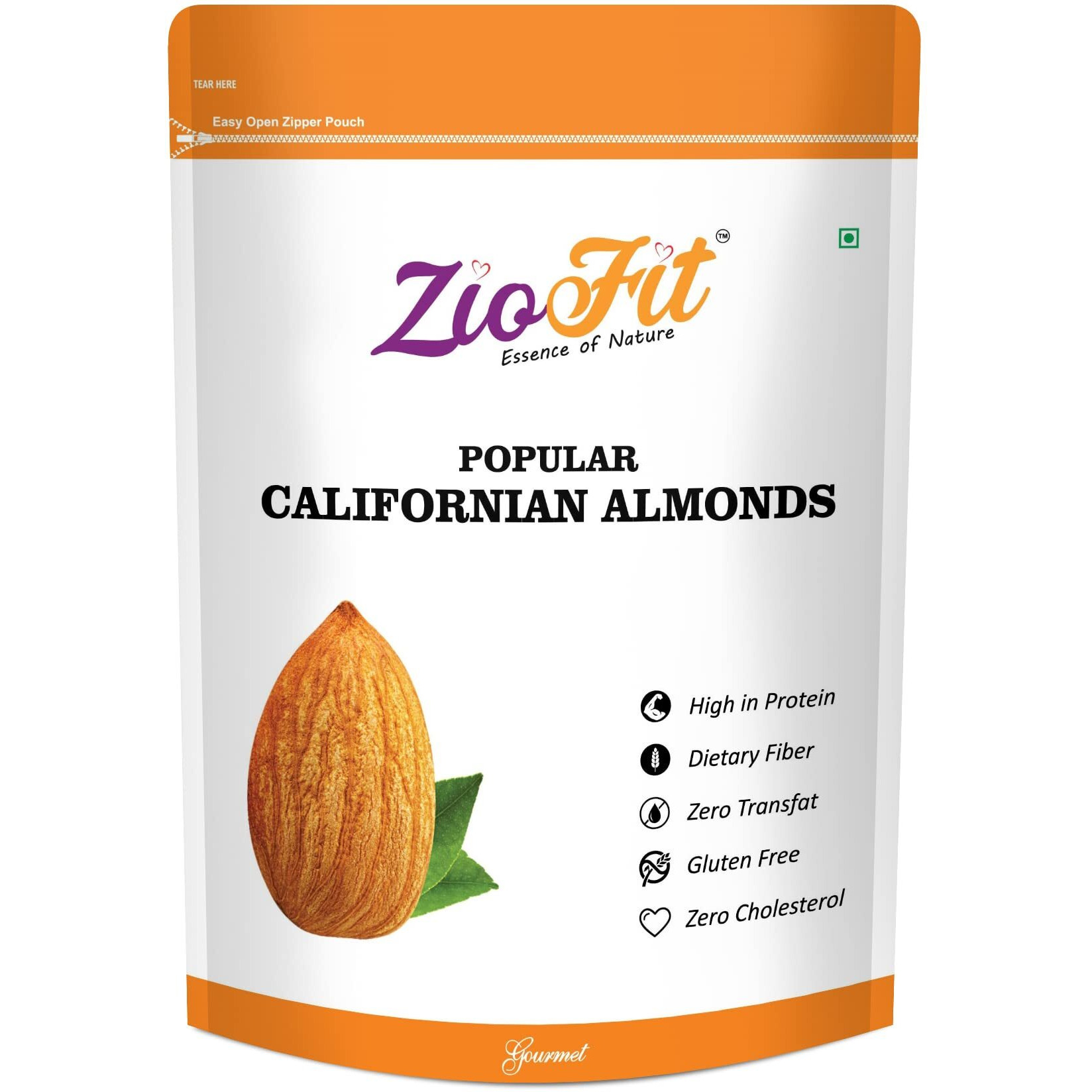 Ziofit Popular Californian Almonds 1 Kg, Raw Badam Dry Fruit, High Protien Snack and Super Healthy Nuts