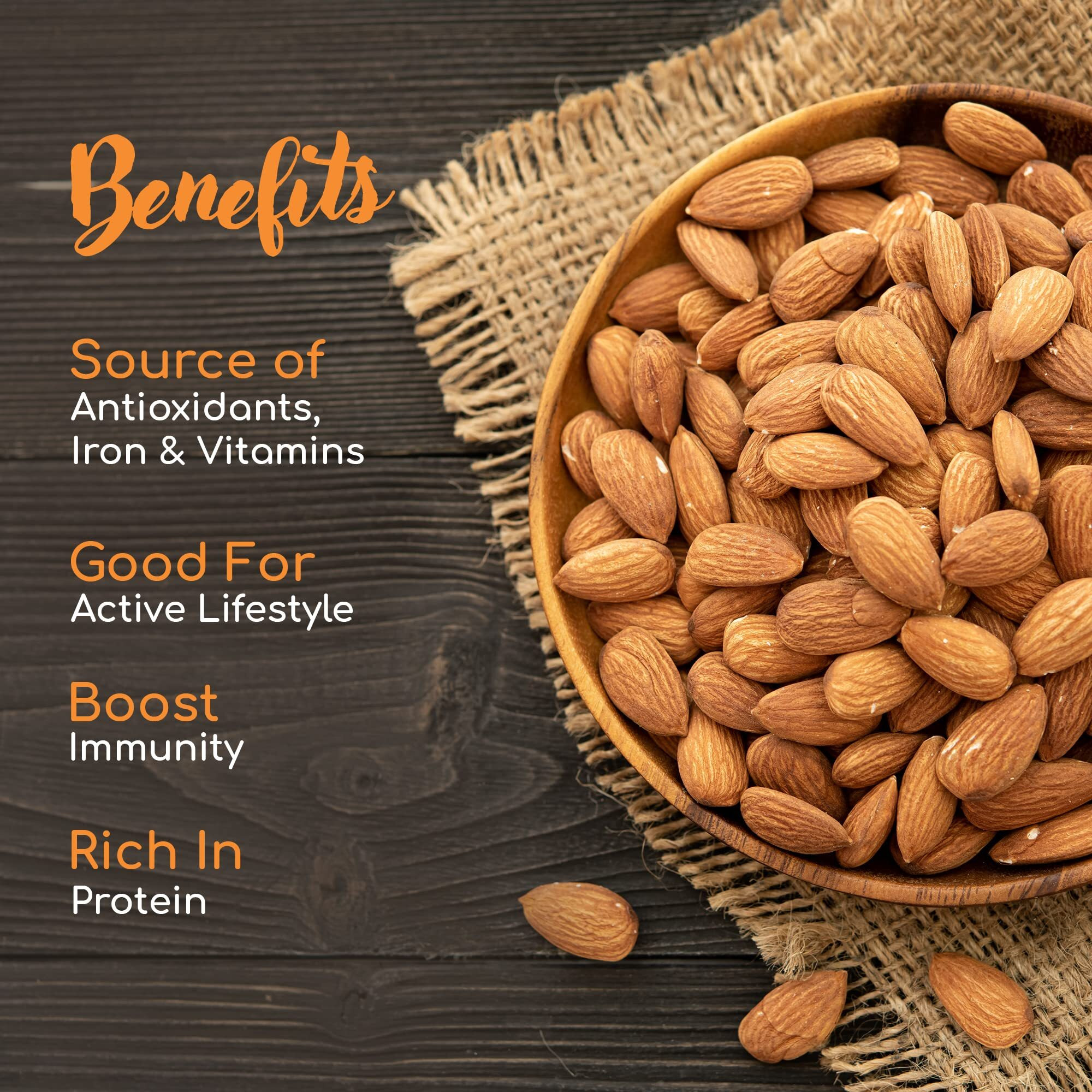 Ziofit Popular Californian Almonds 1 Kg, Raw Badam Dry Fruit, High Protien Snack and Super Healthy Nuts