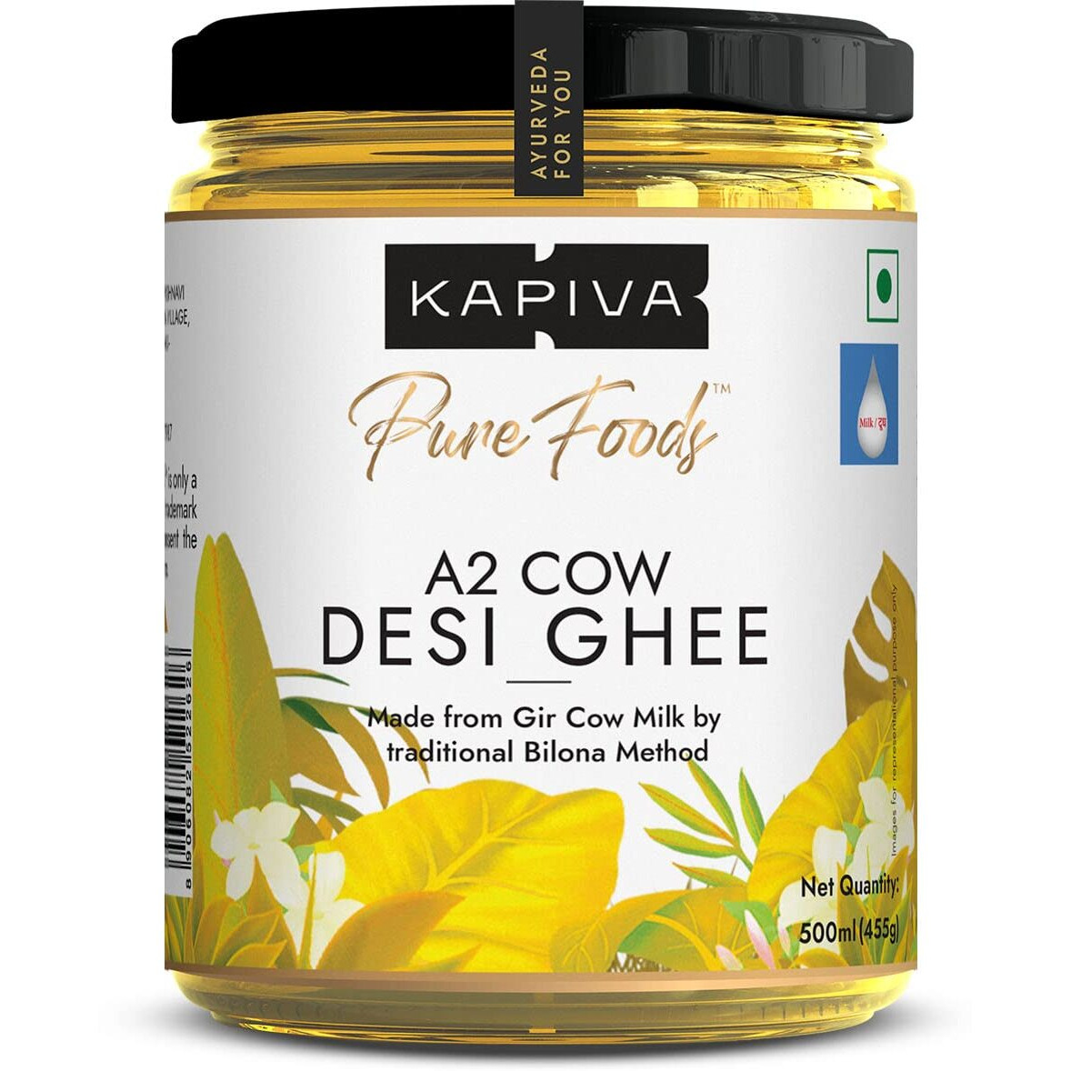 Kapiva A2 Cow Desi Ghee 500 millilitre | 100% Desi Gir Cow Ghee | A2 milk certified Ghee | Vedic Bilona Method, Curd-Churned | Pure, Natural, Healthy | Grassfed, Cultured, Premium & Traditional Ghee
