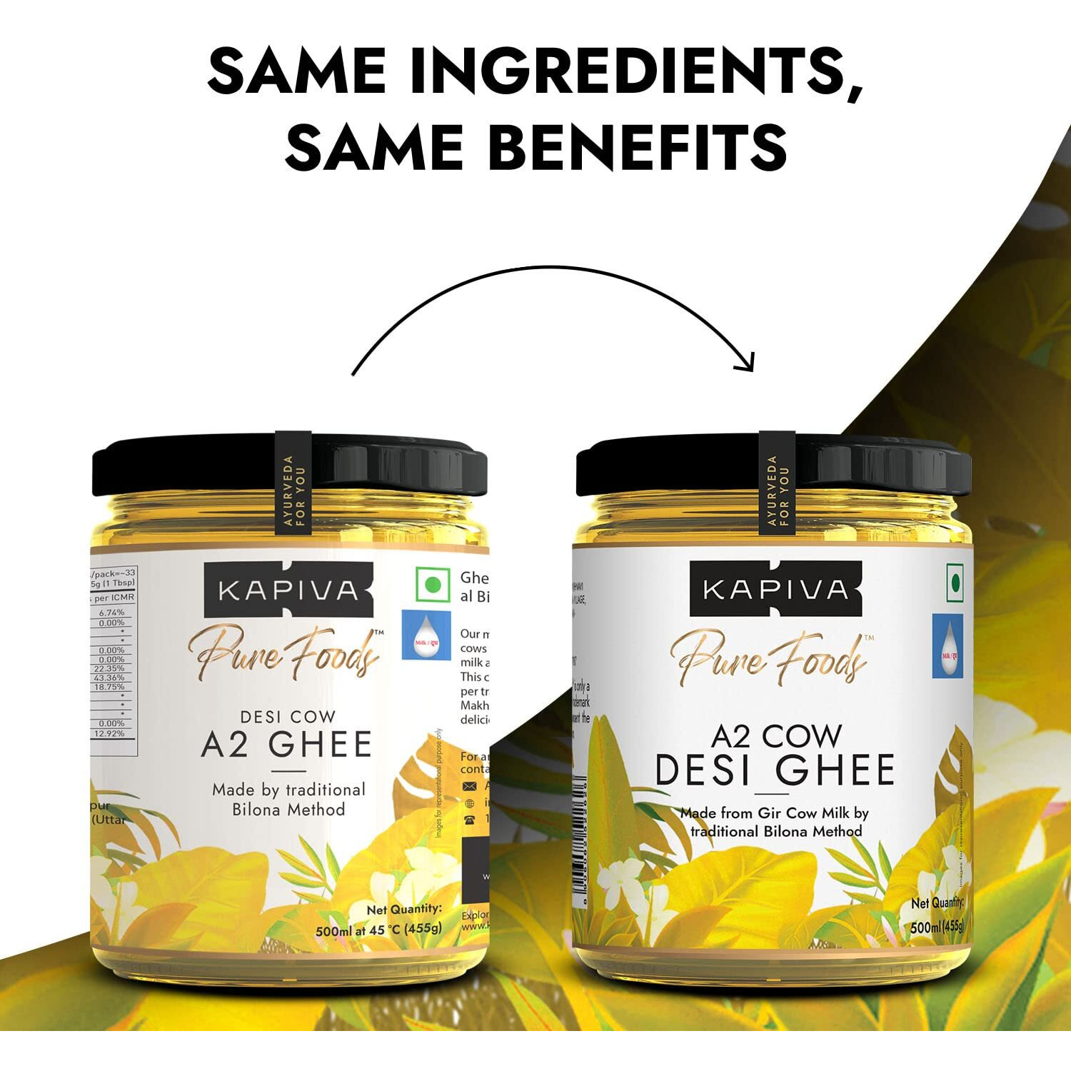 Kapiva A2 Cow Desi Ghee 500 millilitre | 100% Desi Gir Cow Ghee | A2 milk certified Ghee | Vedic Bilona Method, Curd-Churned | Pure, Natural, Healthy | Grassfed, Cultured, Premium & Traditional Ghee
