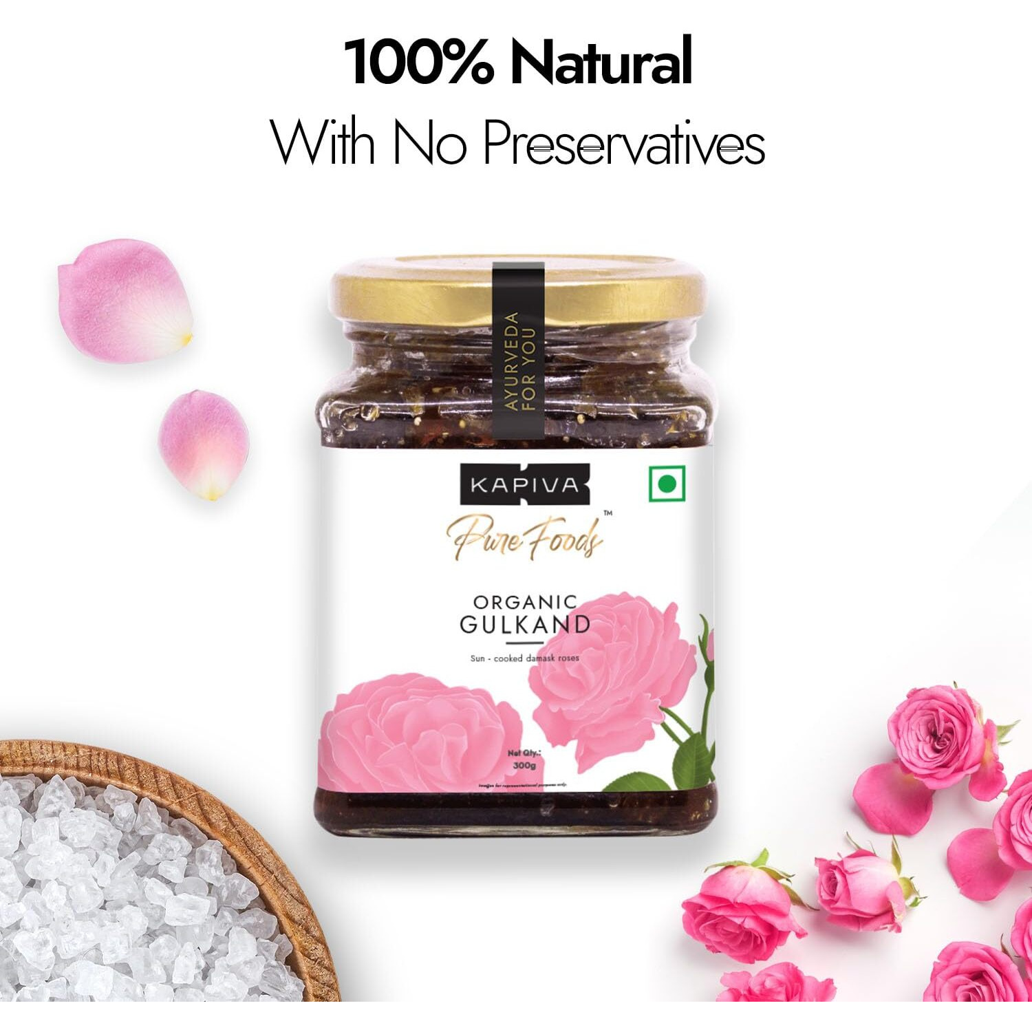 Kapiva Organic Gulkand 300gms (Rose Petal Jam) | 100% Natural | Sun-Cooked Damask Roses