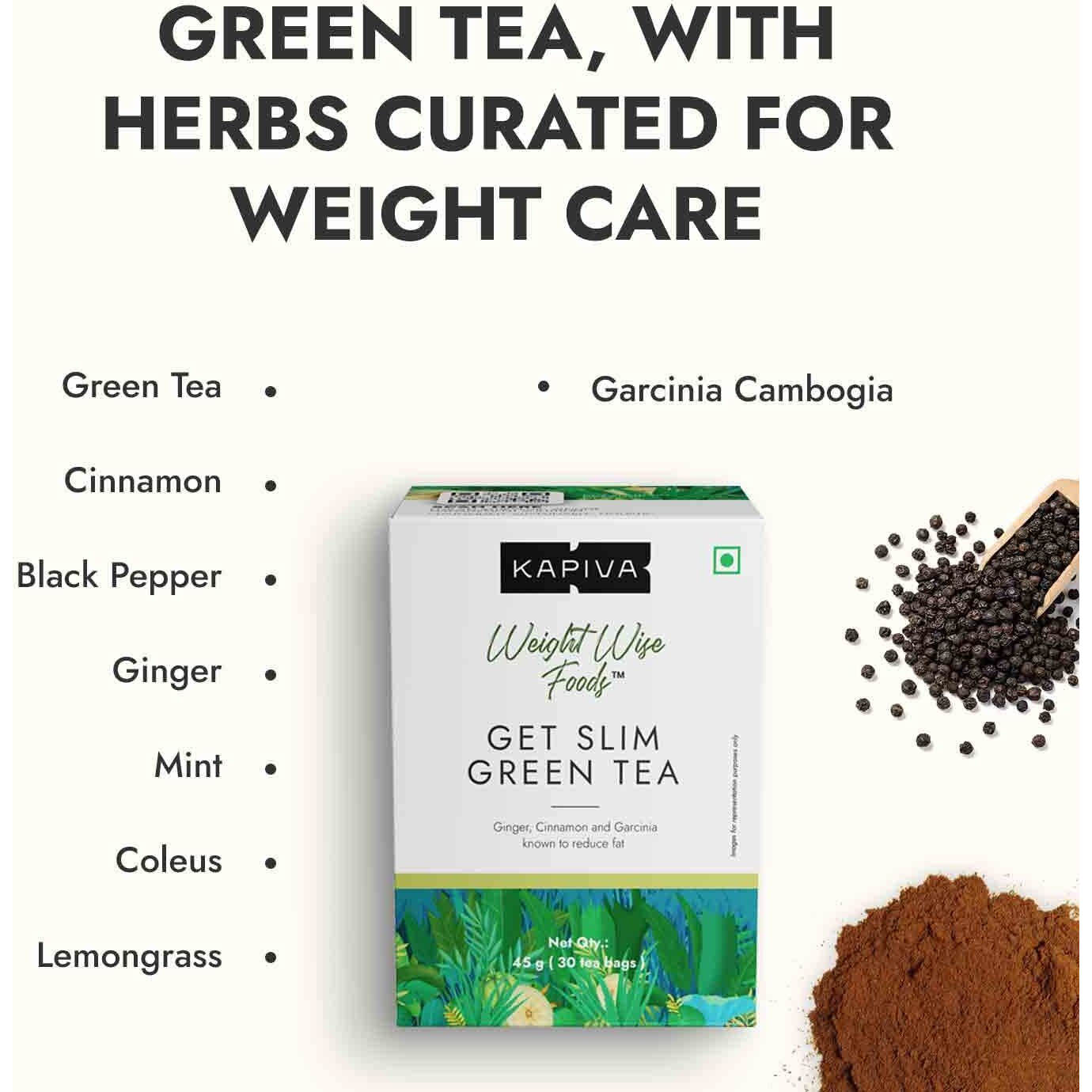 Kapiva Get Slim Green Tea Powder (45Gm) | Lemongrass Flavored + Natural Metabolism Booster For Healthy Weight Care