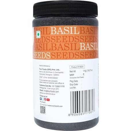 Nutriwish Basil Seeds, 2 Kg | Sabja Seed | Tulsi Beej | Tukmariya |