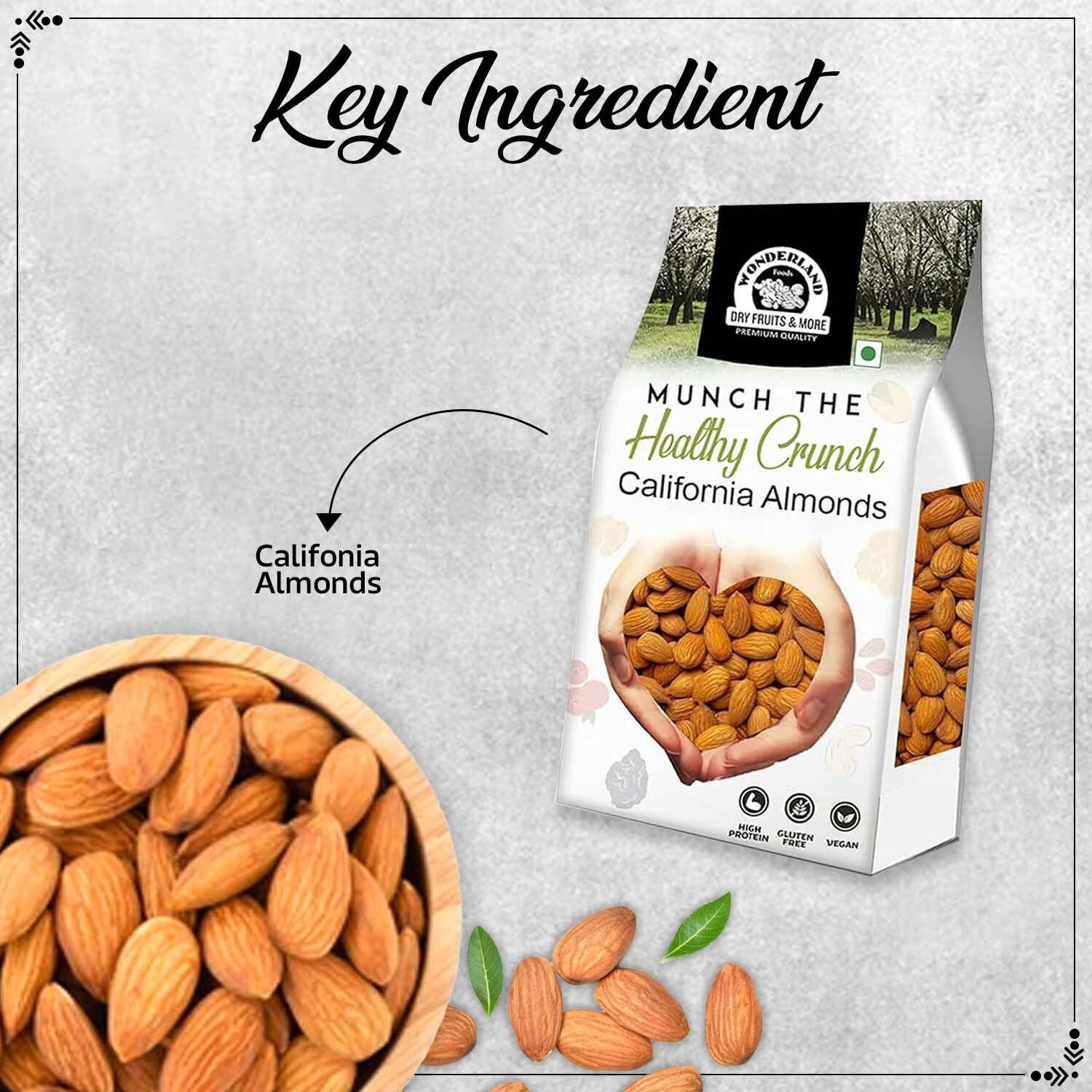 Wonderland Foods Premium Raw California Almonds 1Kg Pouch Pack | Badam Giri | Nutritious & Delicious High in Fiber & Boost Immunity | Dry Fruits Real Nuts | Gluten Free