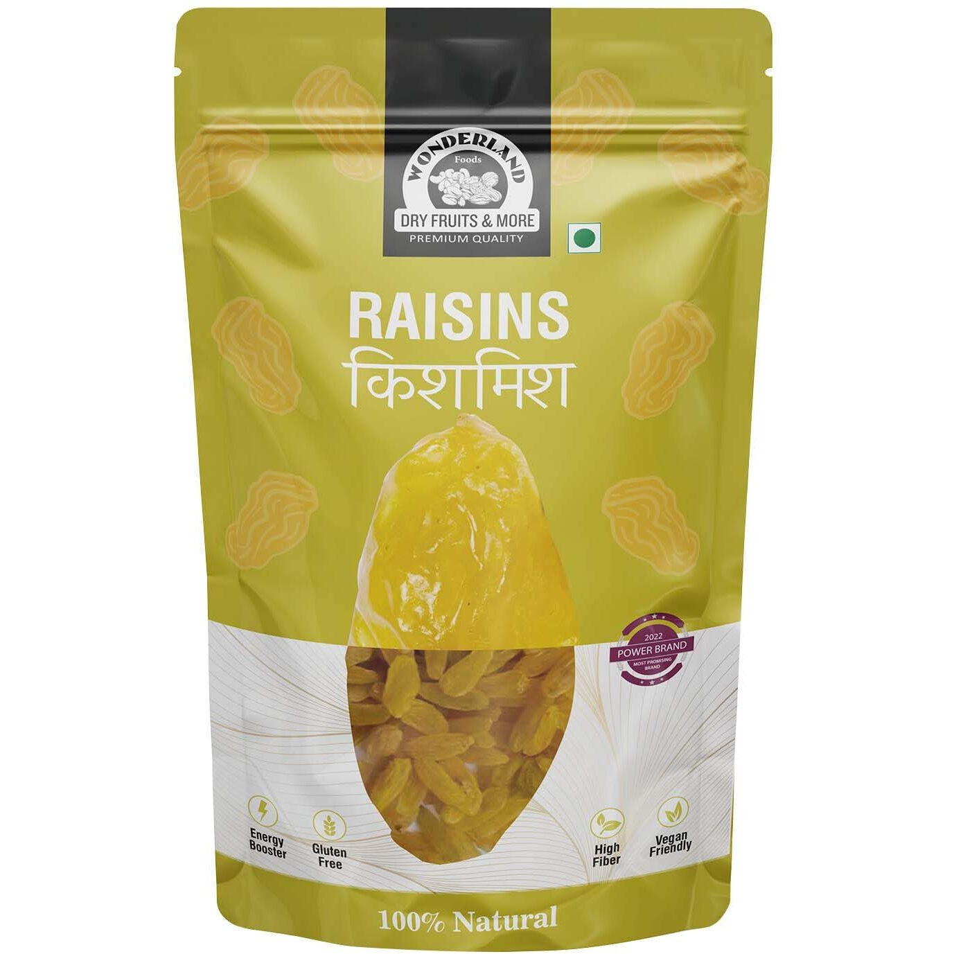 WONDERLAND FOODS Seedless Long Green Raisin (Kishmish) Dried Grapes 500g Pouch | Healthy Nutritious & Delicious | Rich in Iron & Vitamin B | Healthy Sweet Treats