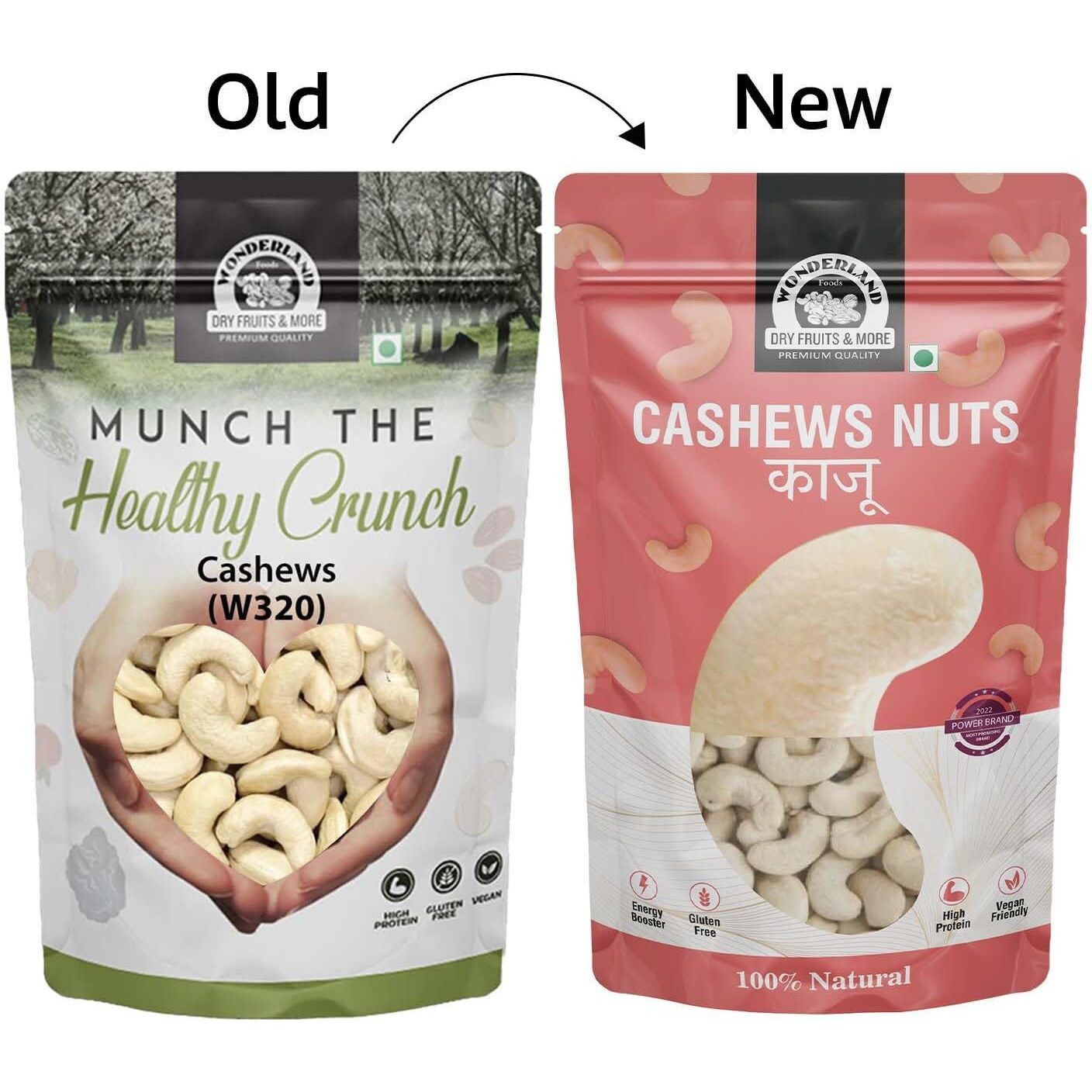 WONDERLAND FOODS (DEVICE) Dry Fruits Whole Cashews (Kaju) W320-Grade 800G (400G X 2 Pouch)