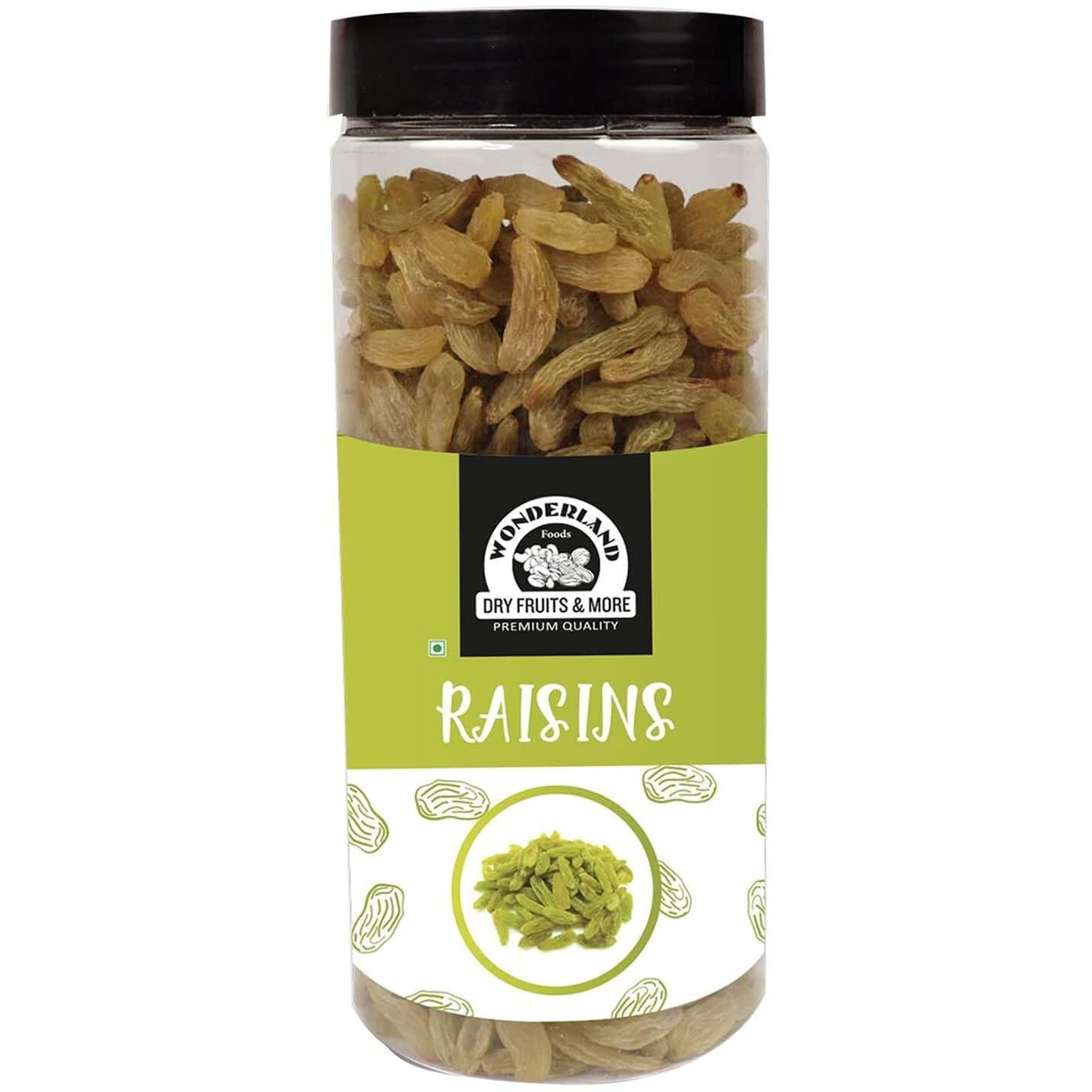WONDERLAND FOODS Plain Green Raisin (Kishmish) Dried Grapes 500g Jar | Healthy Nutritious & Delicious | Rich in Iron & Vitamin B | Healthy Sweet Treats